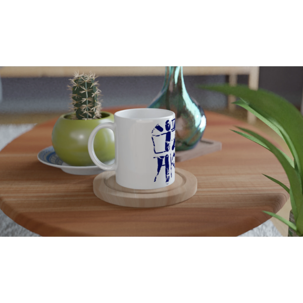"Live Simply" Korean Calligraphy 11oz Ceramic Mug - White Glossy Coffee Cup with Colored Handle & Rim