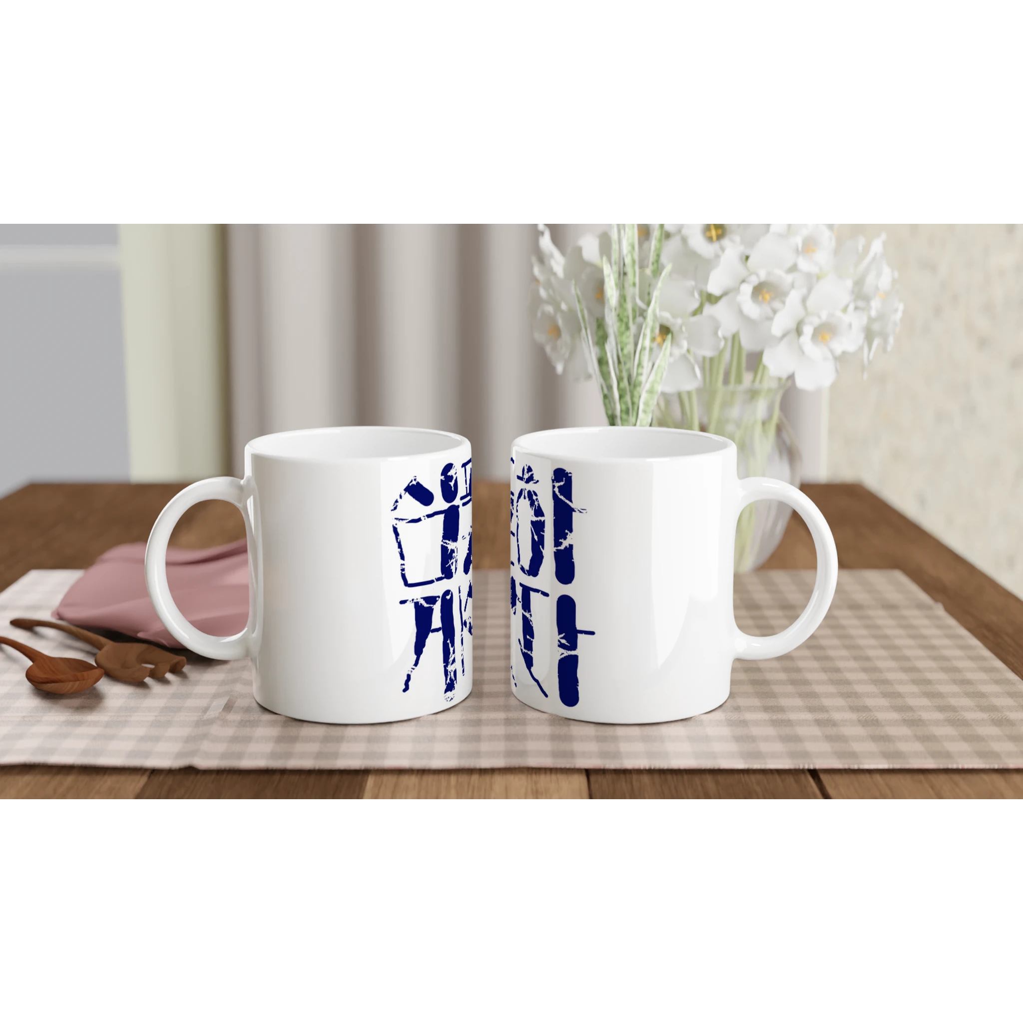 "Live Simply" Korean Calligraphy 11oz Ceramic Mug - White Glossy Coffee Cup with Colored Handle & Rim - Image 5