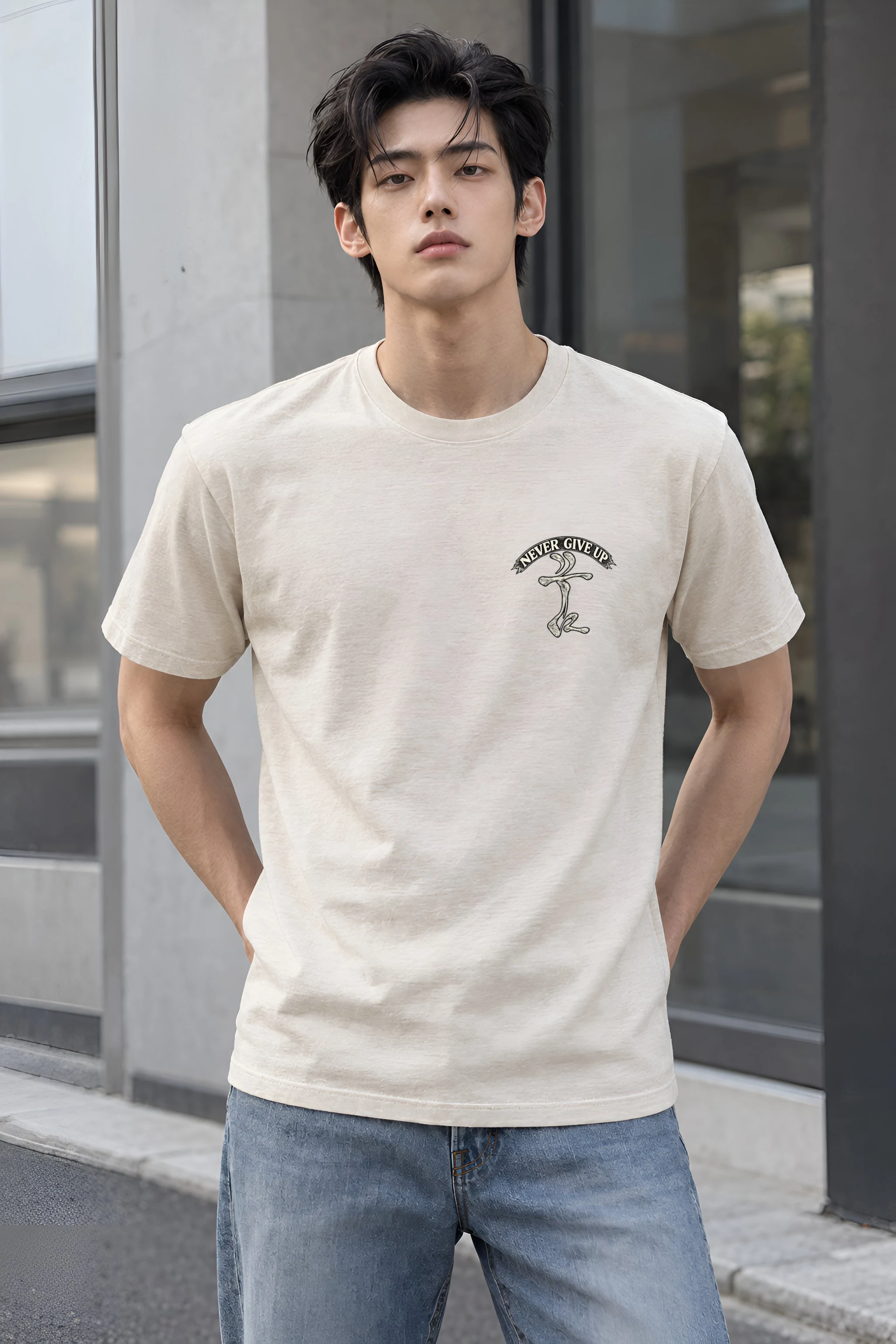 "Never Give Up" Heavyweight Unisex Crewneck T-shirt