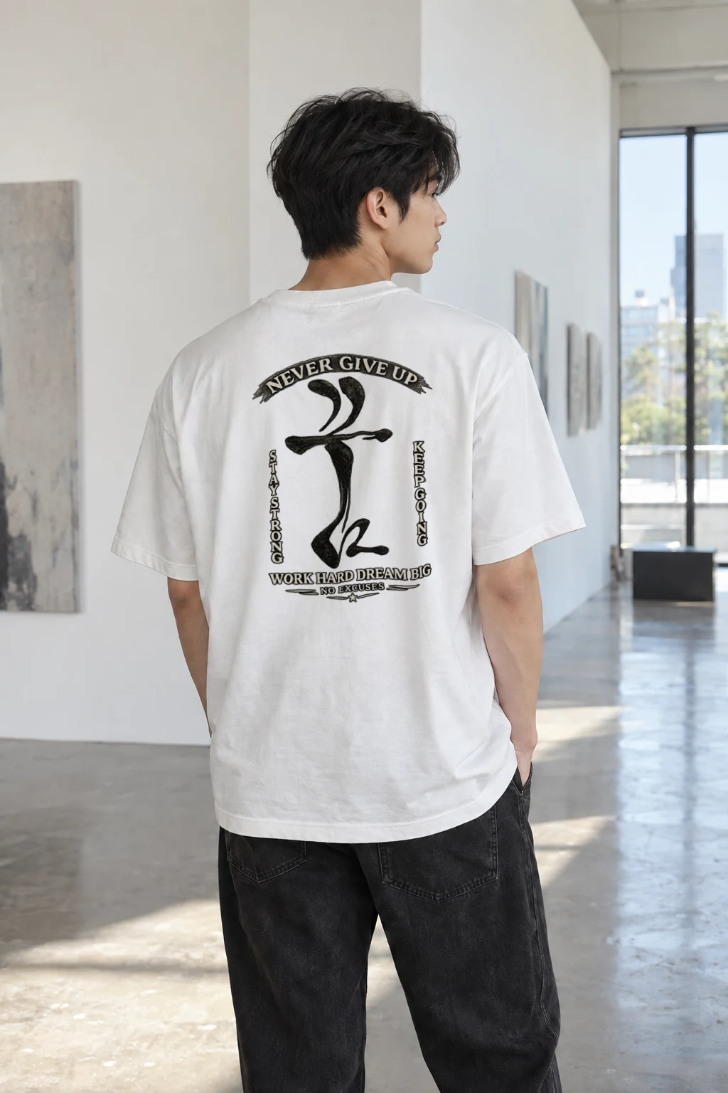 "Never Give Up" Heavyweight Unisex Crewneck T-shirt | Gildan 5000