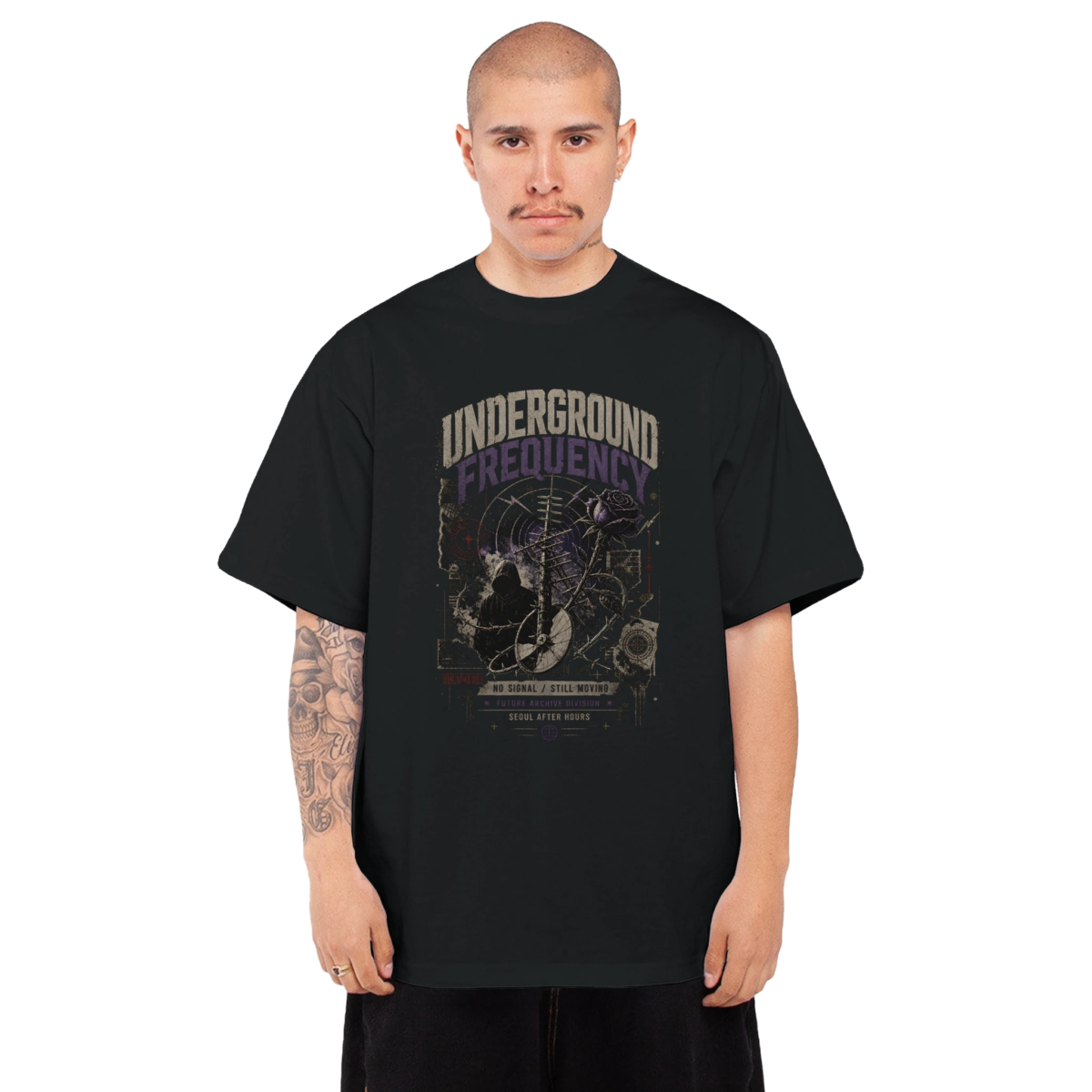 "Underground frequency" Men's Oversized Heavyweight Crewneck T-Shirt | Shaka Wear SHMHSS