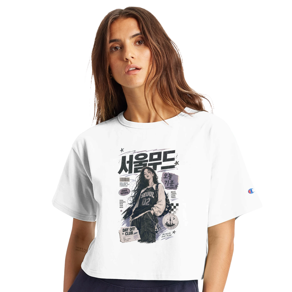 "Seoul Mood" Women's Cropped Heritage Crewneck T-Shirt | Champion T453W