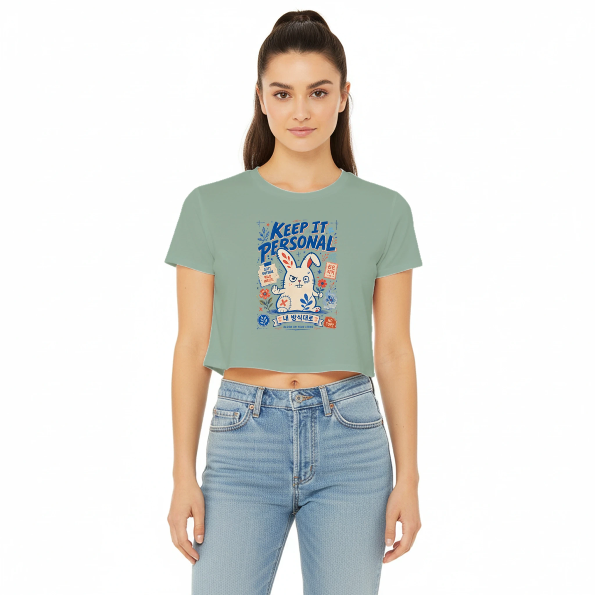 "Keep it personal" Women’s Crop Tee | Bella+Canvas 8882 Dusty Blue