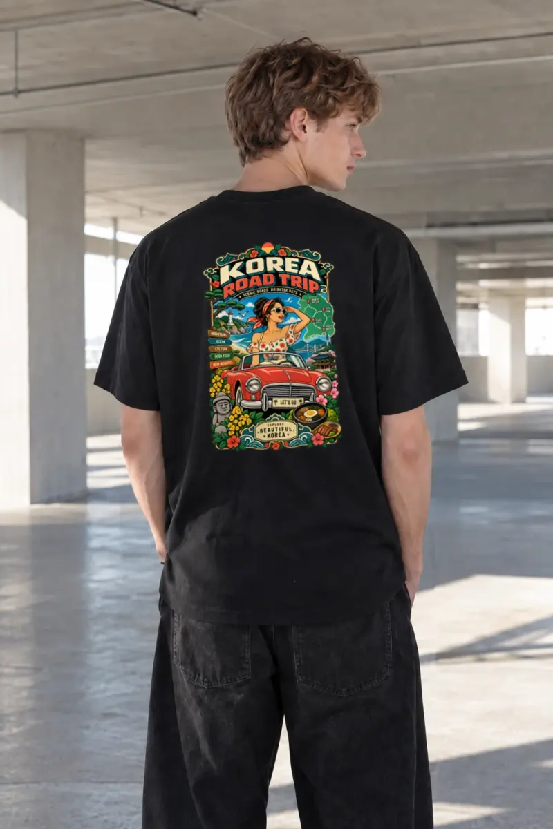 "Beautiful Korea Road Trip" Heavyweight Unisex Crewneck T-shirt | Gildan 5000