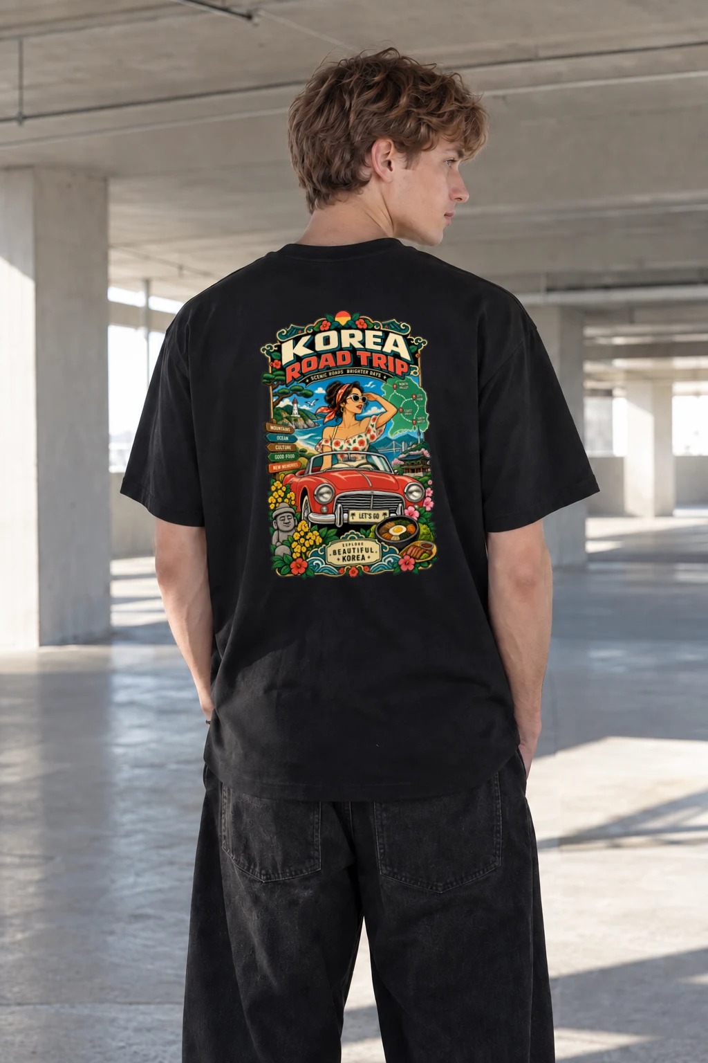 "Beautiful Korea Road Trip" Heavyweight Unisex Crewneck T-shirt | Gildan 5000