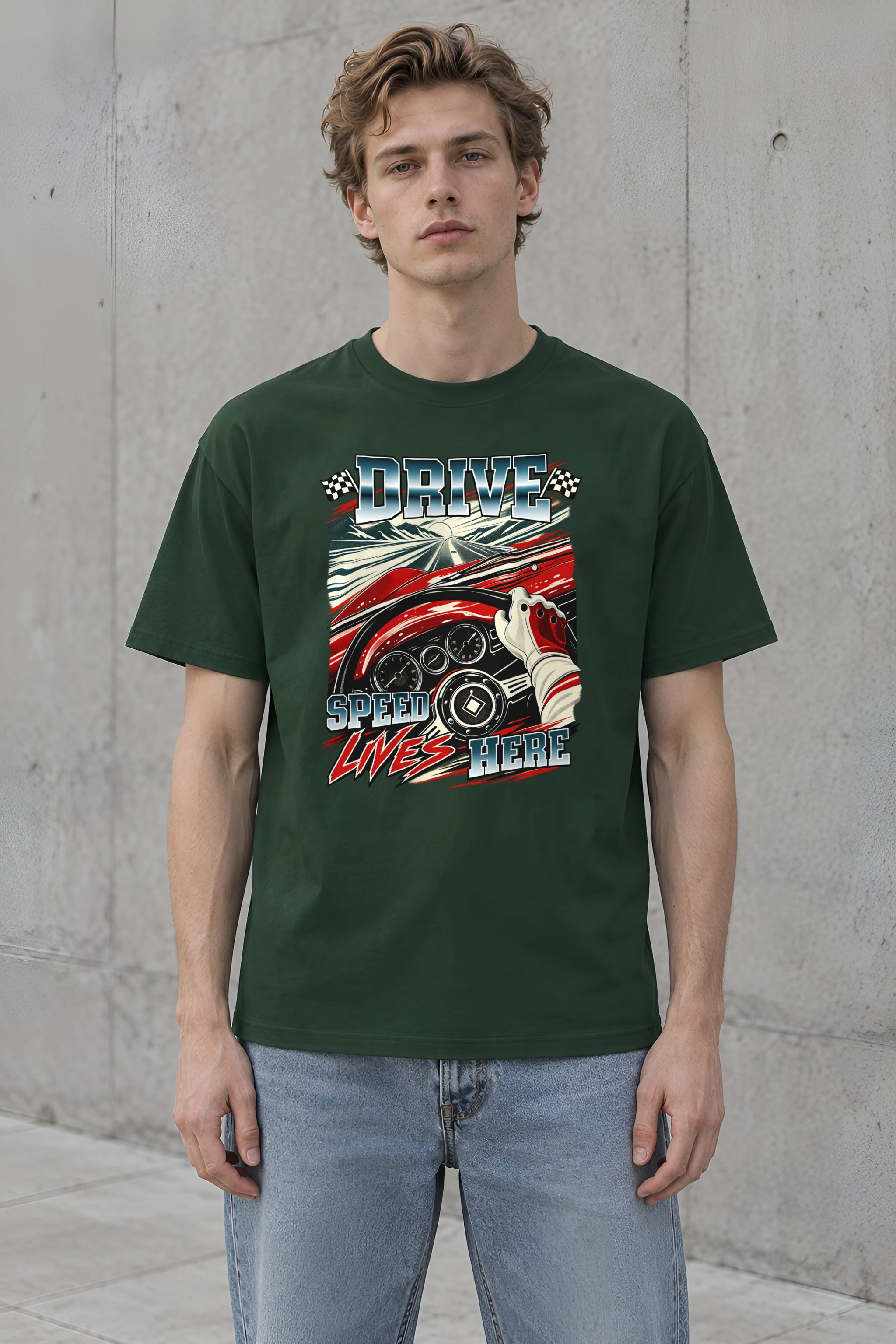 "Drive Speed Lives Here" Heavyweight Unisex Crewneck T-shirt