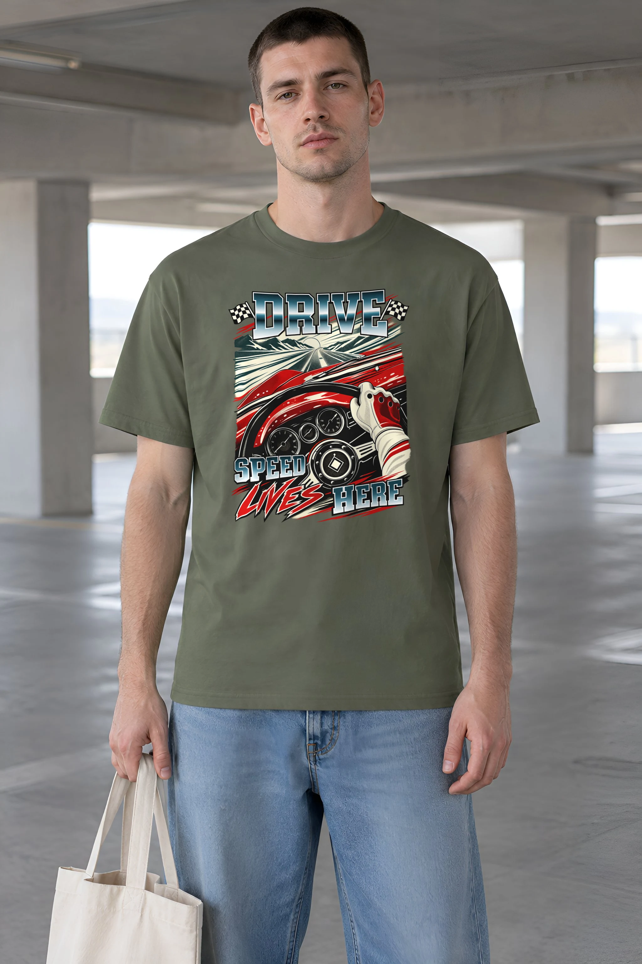 "Drive Speed Lives Here" Heavyweight Unisex Crewneck T-shirt