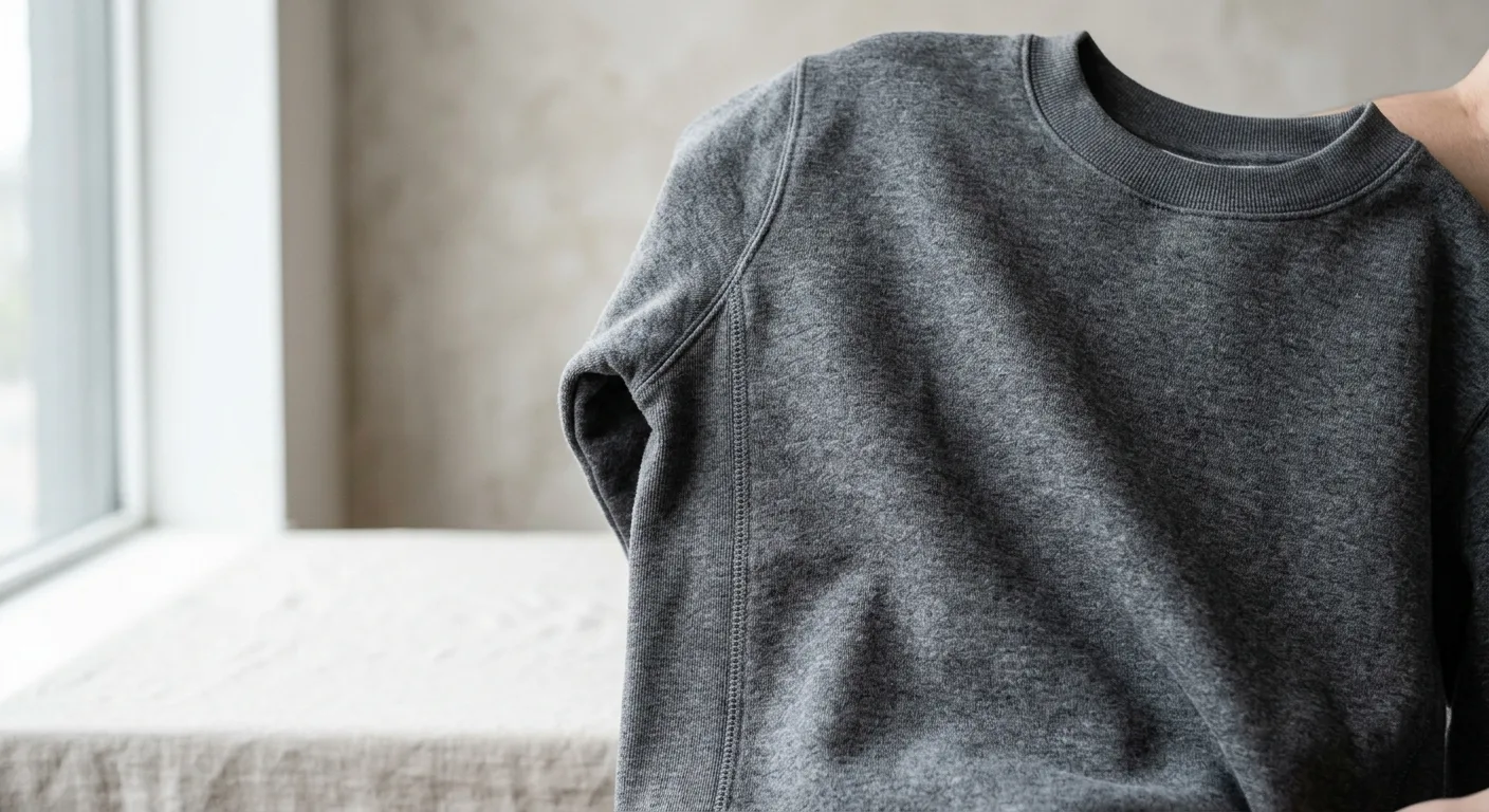 A close-up shot of a high-quality unisex crewneck sweatshirt showing the soft texture of sponge fleece fabric and detail