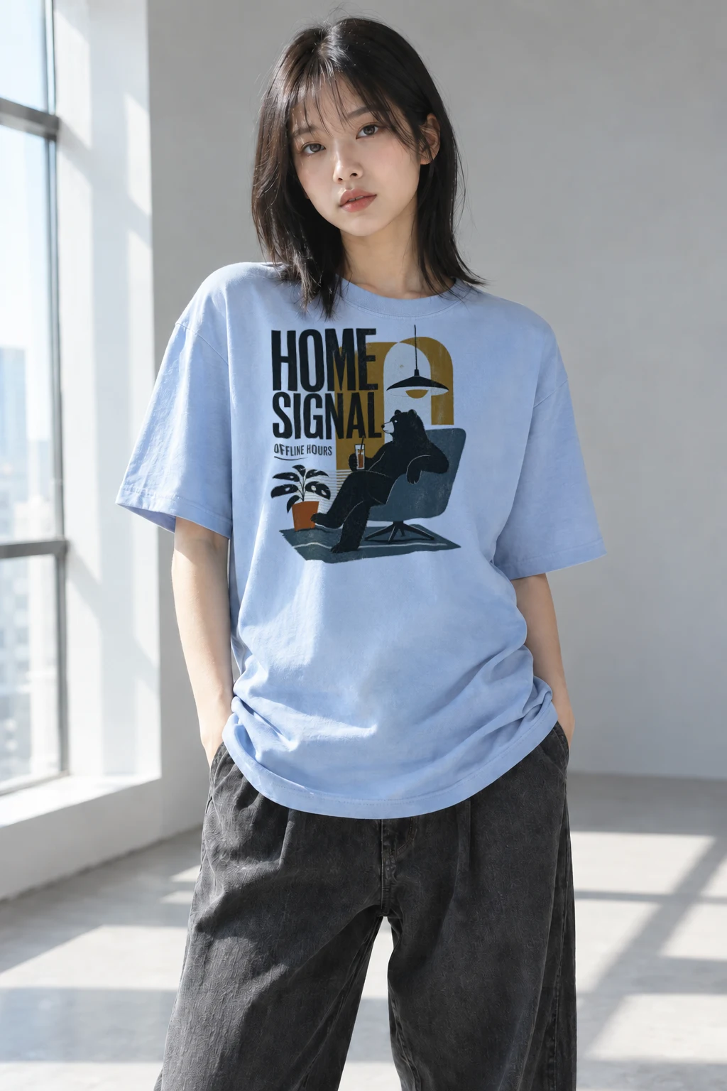 “Home signal” Heavyweight Unisex Crewneck T-shirt | Gildan 5000