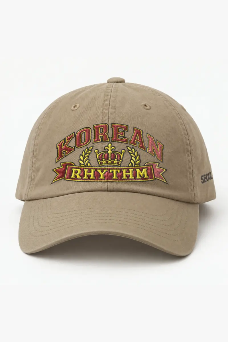 "Korean Rhythm Crest" Classic Dad Hat · Embroidered — khaki/cap-front