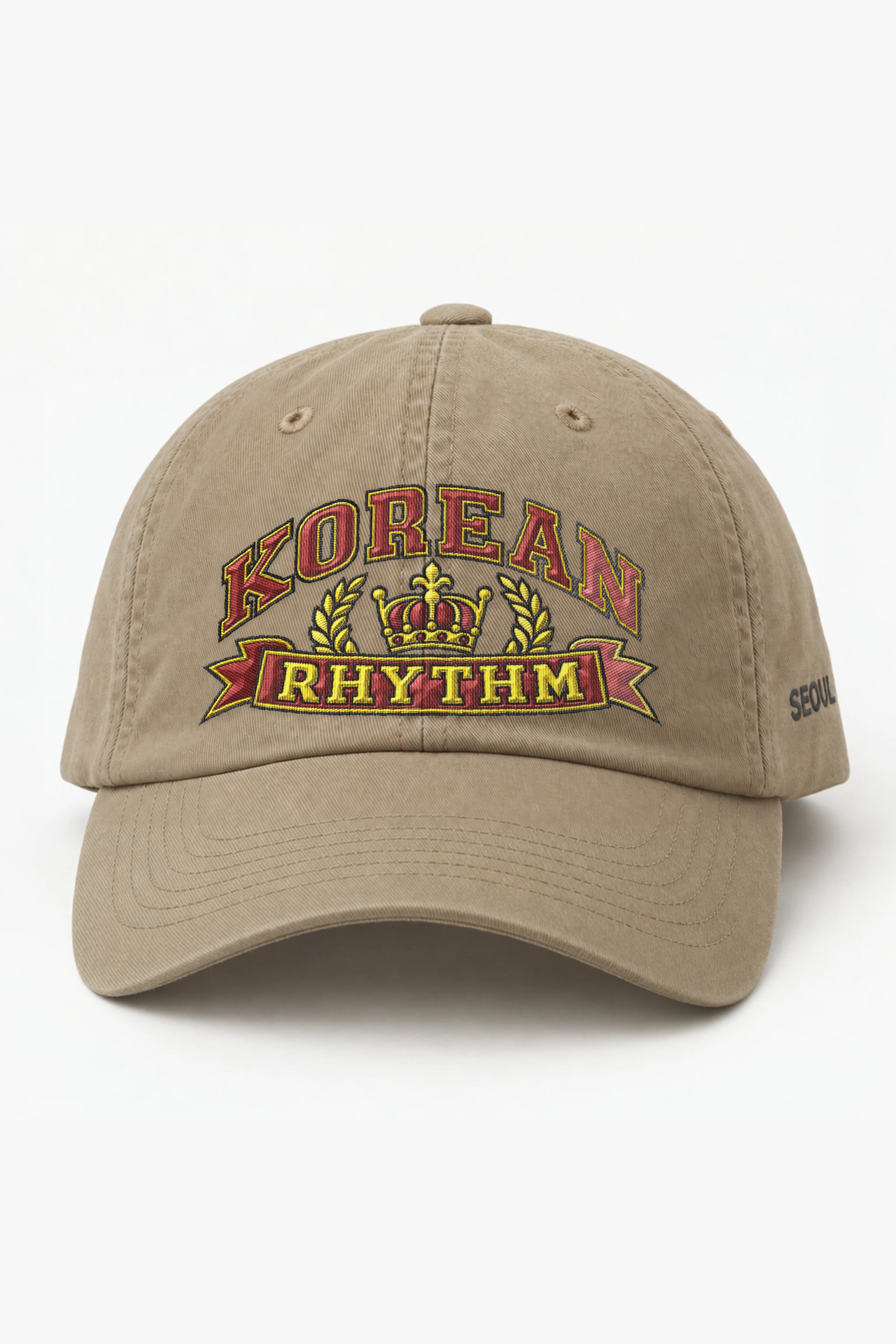 "Korean Rhythm Crest" Classic Dad Hat · Embroidered — khaki/cap-front