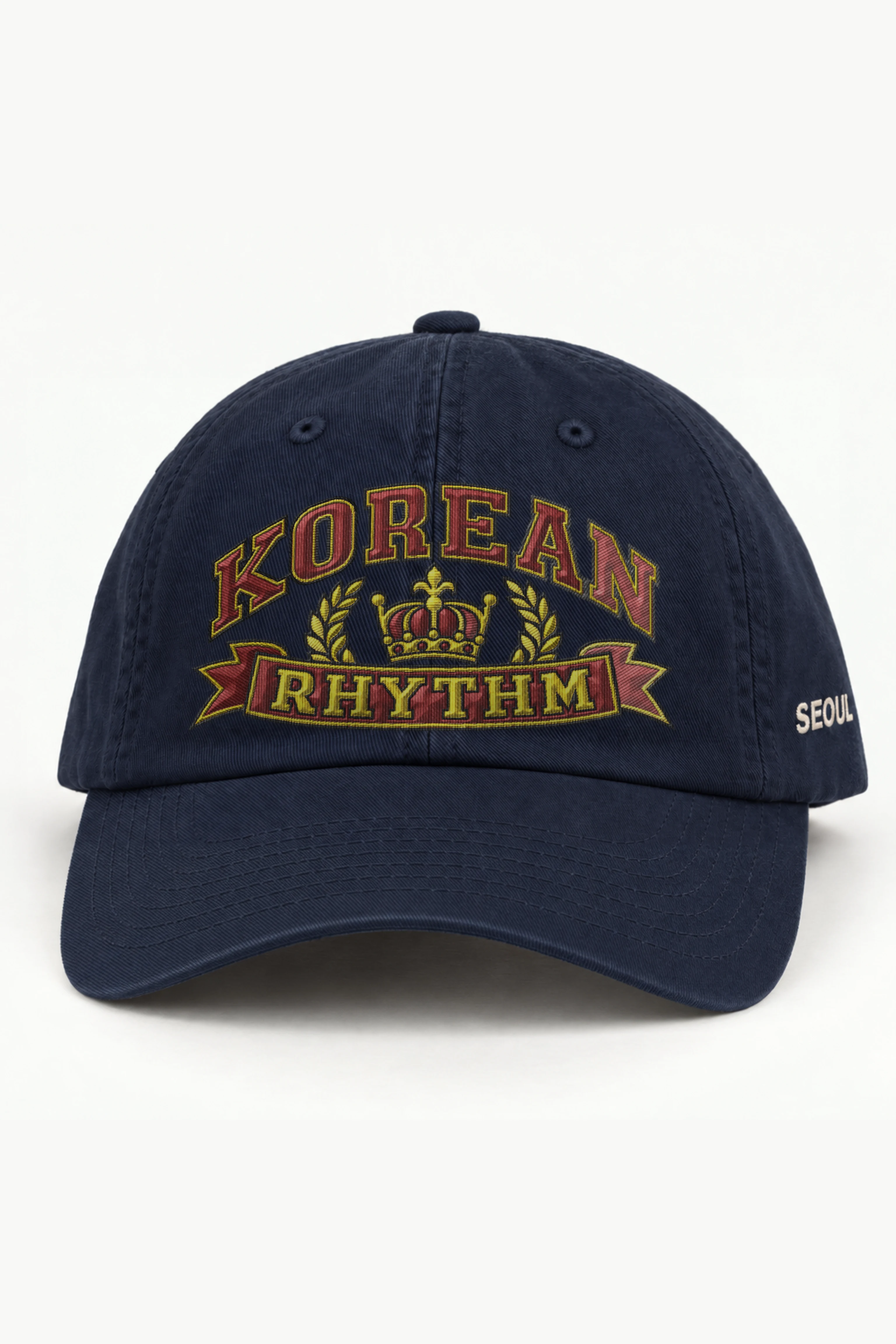 "Korean Rhythm Crest" Classic Dad Hat · Embroidered — navy/cap-front