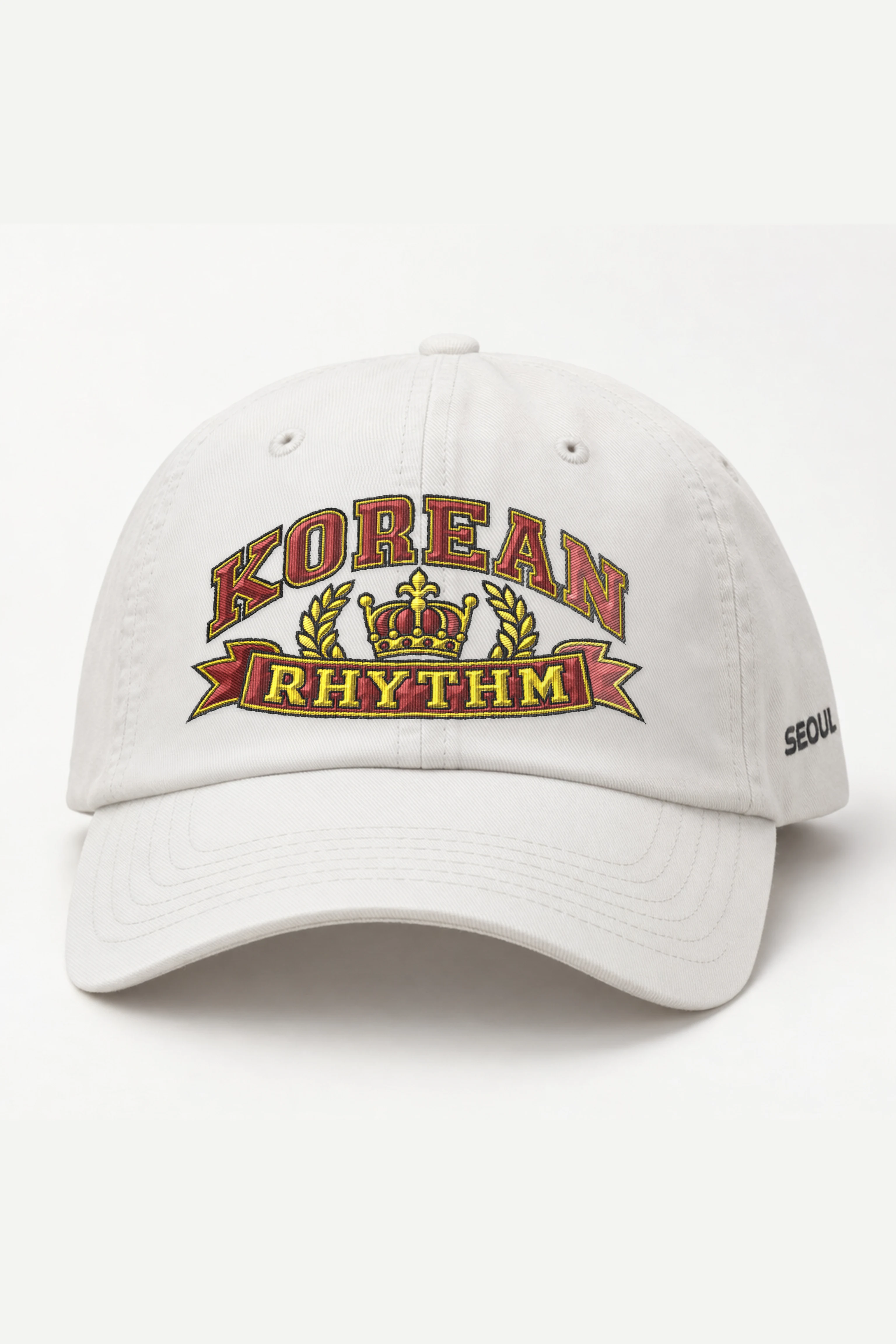 "Korean Rhythm Crest" Classic Dad Hat · Embroidered — white/cap-front