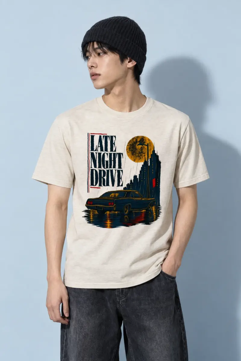 "Late Night Drive" Heavyweight Unisex Crewneck T-shirt
