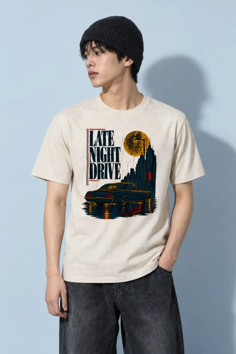 "Late Night Drive" Heavyweight Unisex Crewneck T-shirt