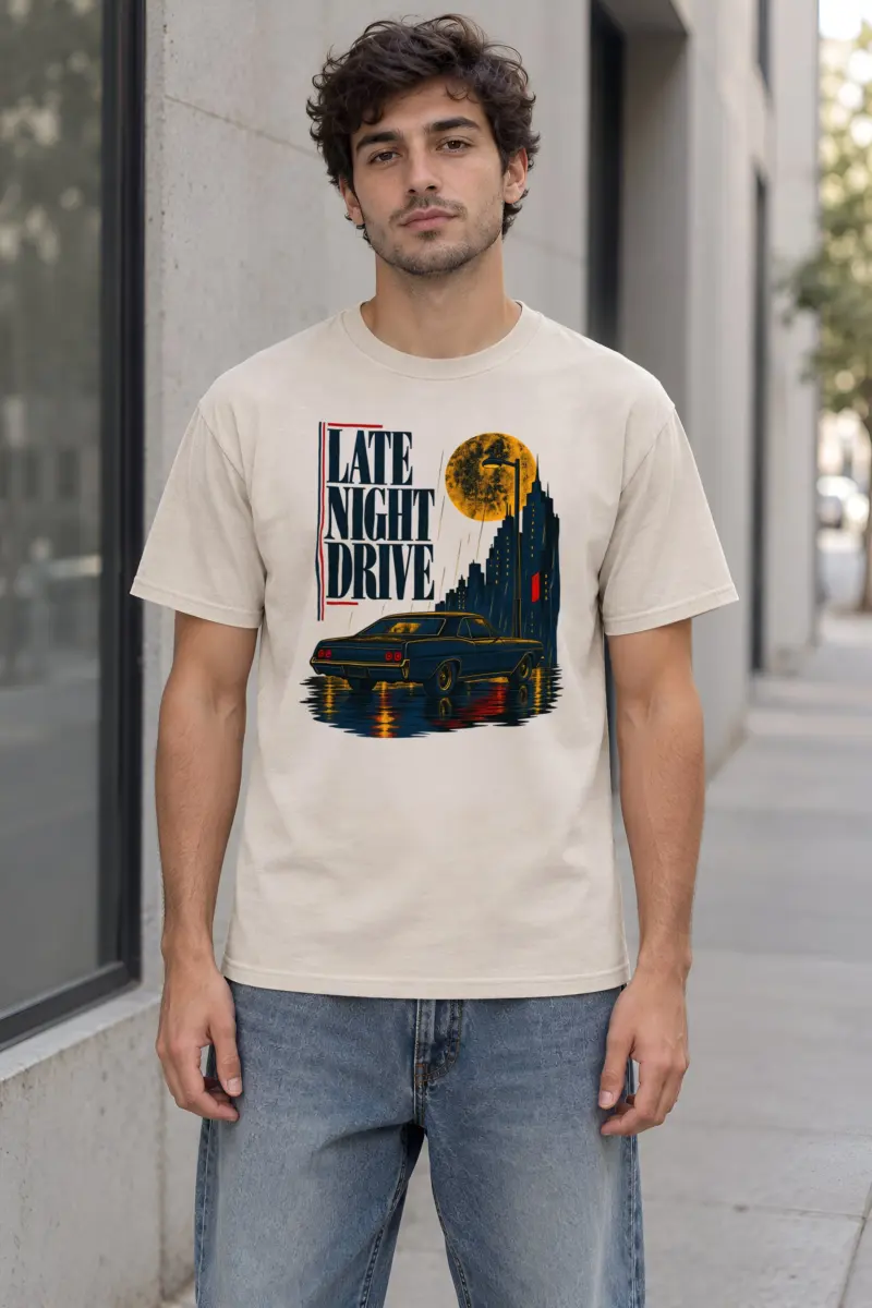 "Late Night Drive" Heavyweight Unisex Crewneck T-shirt