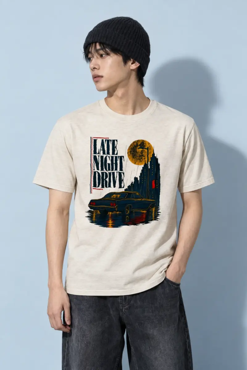 "Late Night Drive" Heavyweight Unisex Crewneck T-shirt
