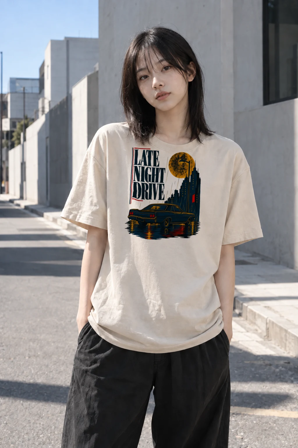 "Late Night Drive" Heavyweight Unisex Crewneck T-shirt | Gildan 5000