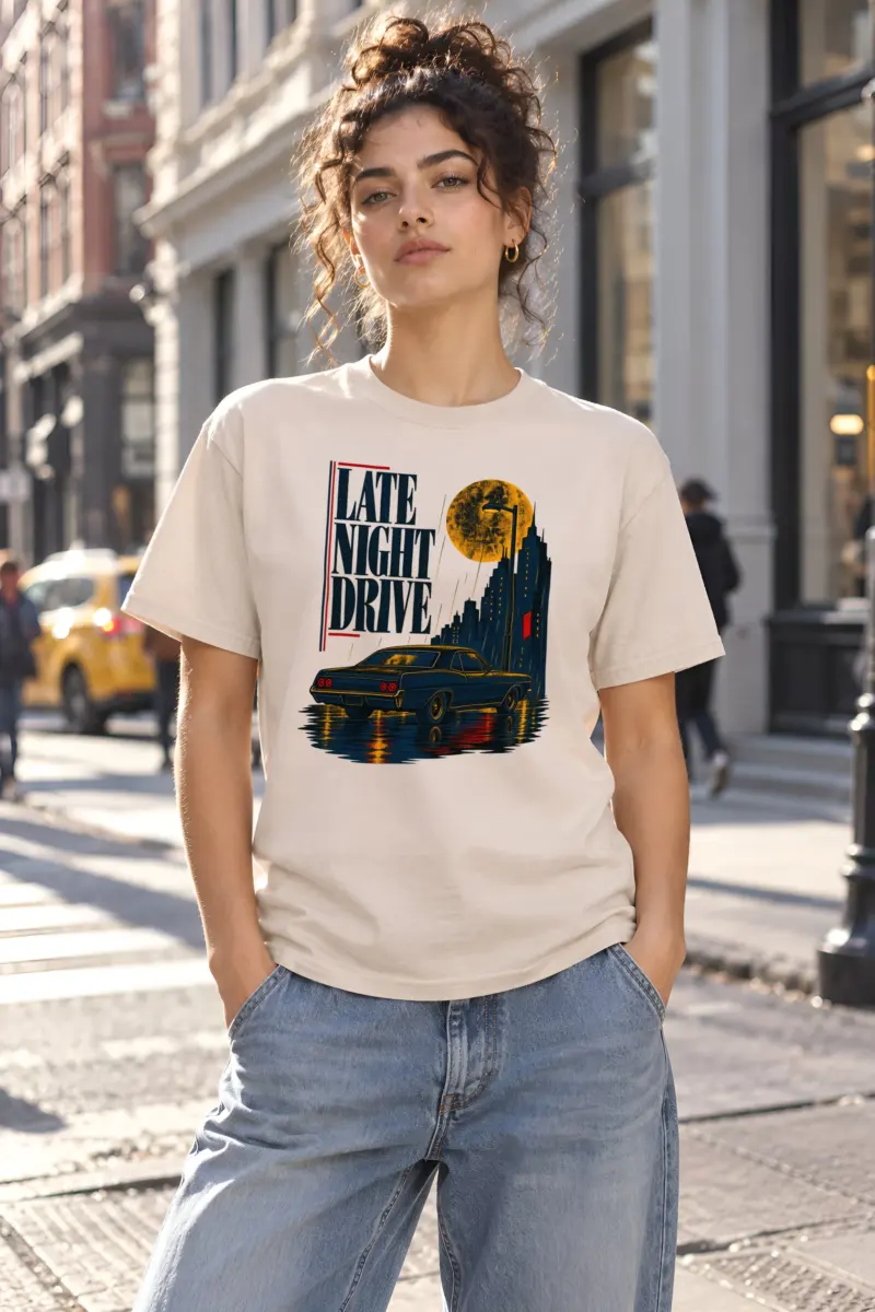 "Late Night Drive" Heavyweight Unisex Crewneck T-shirt