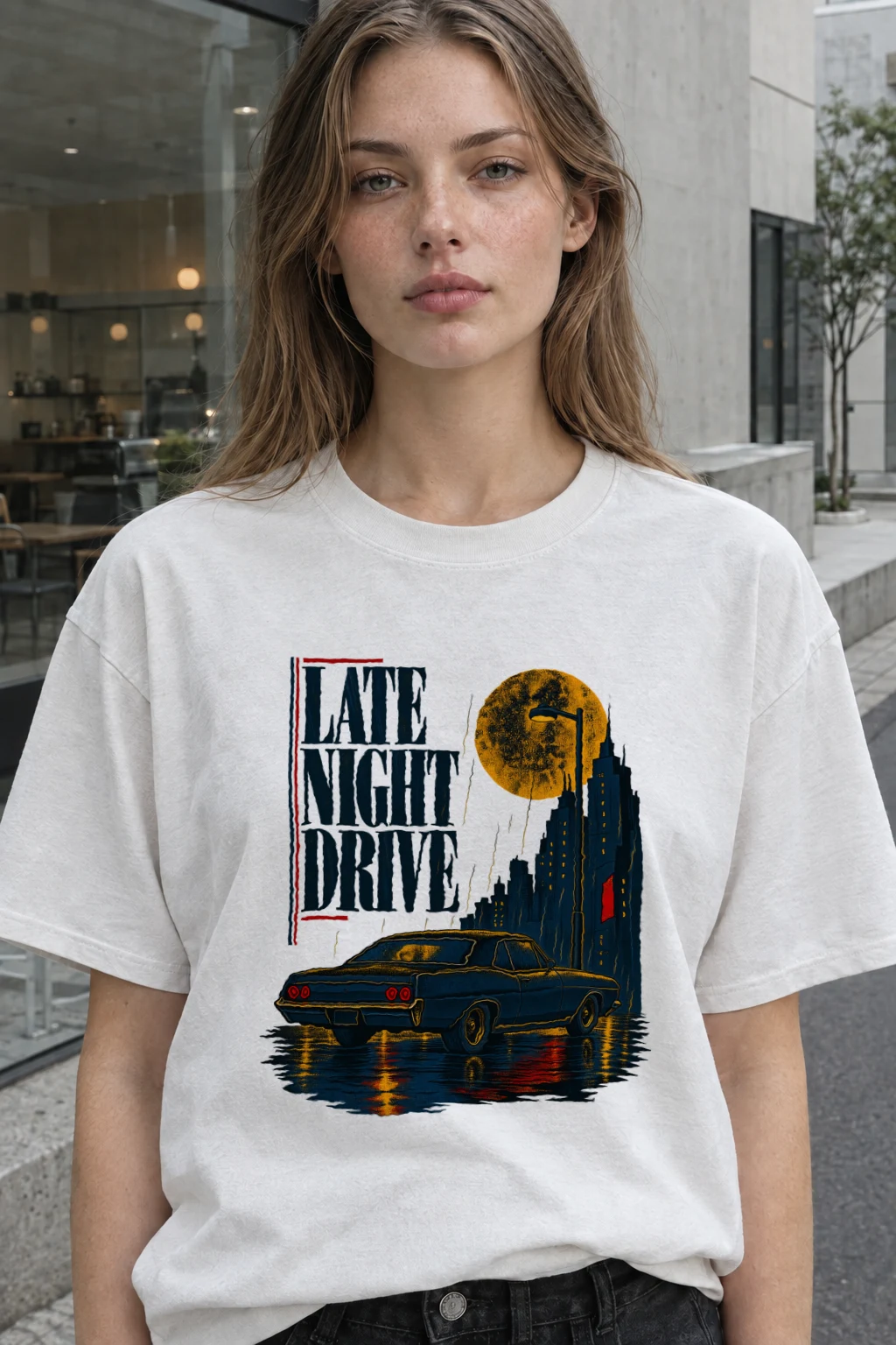 "Late Night Drive" Heavyweight Unisex Crewneck T-shirt | Gildan 5000