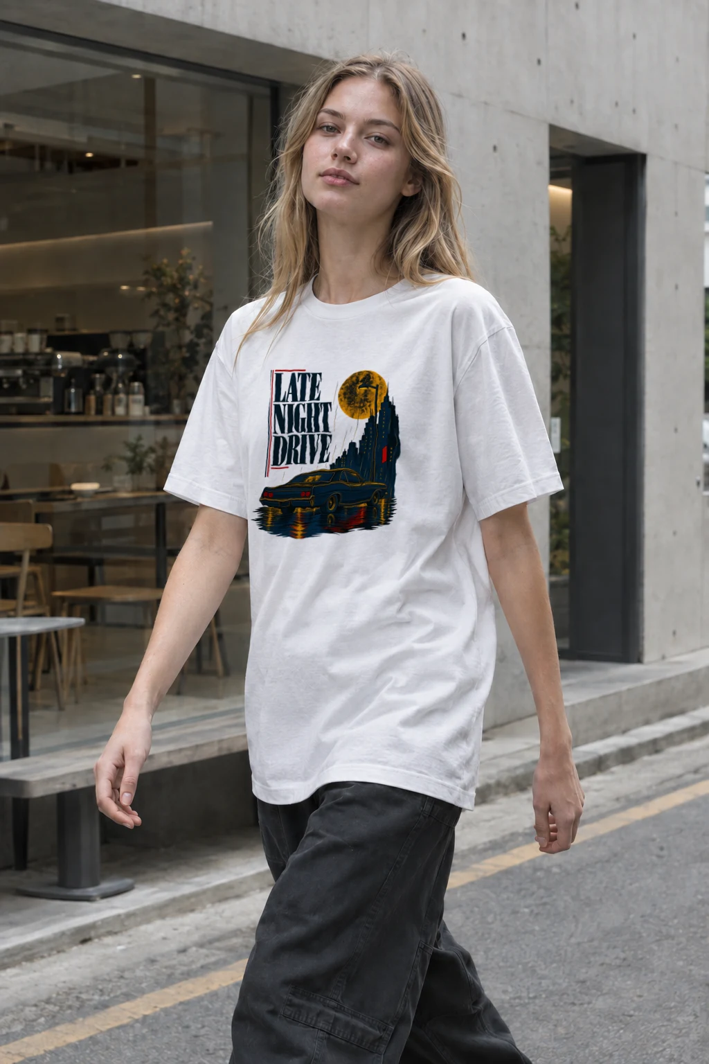 "Late Night Drive" Heavyweight Unisex Crewneck T-shirt | Gildan 5000