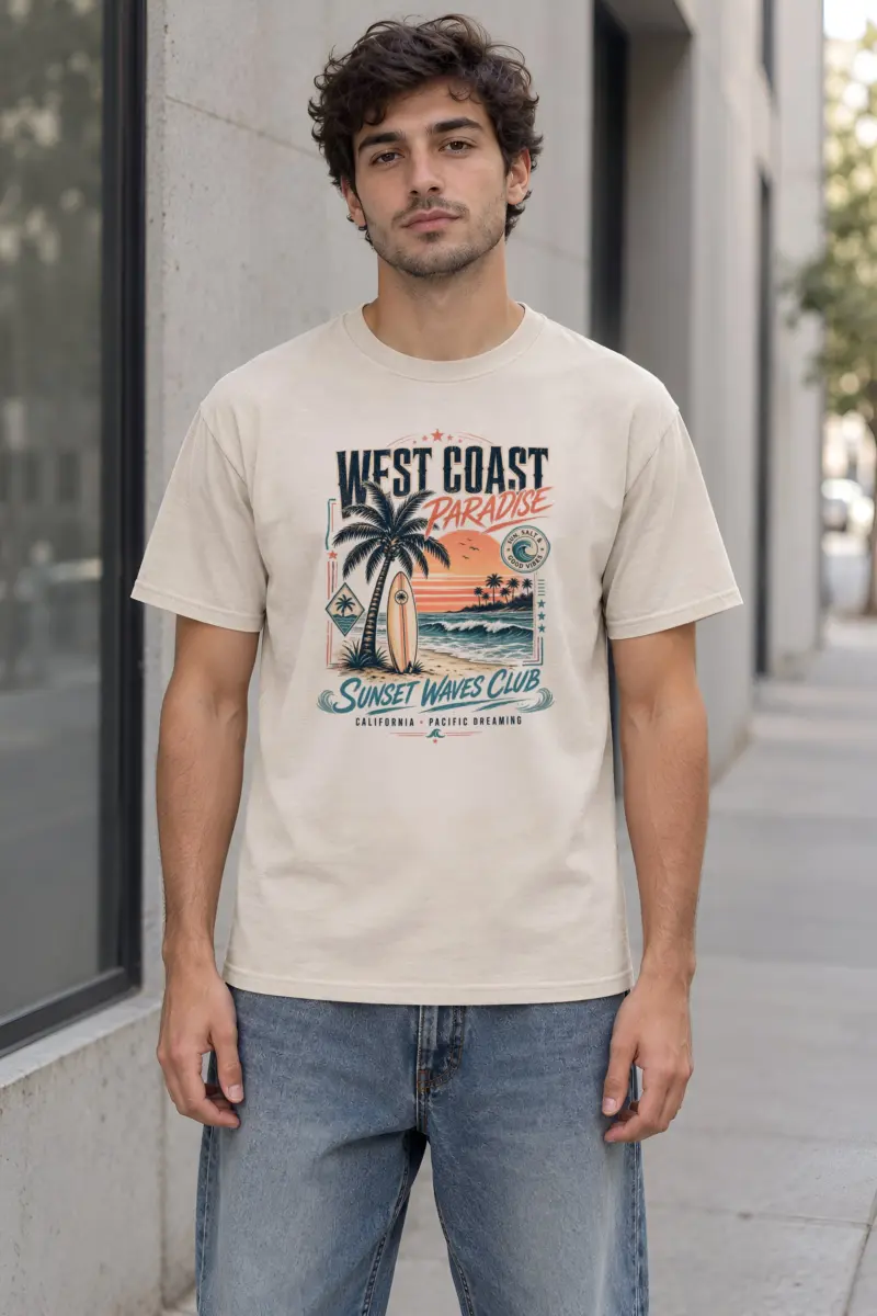 "Sunset Waves Club" Heavyweight Unisex Crewneck T-shirt