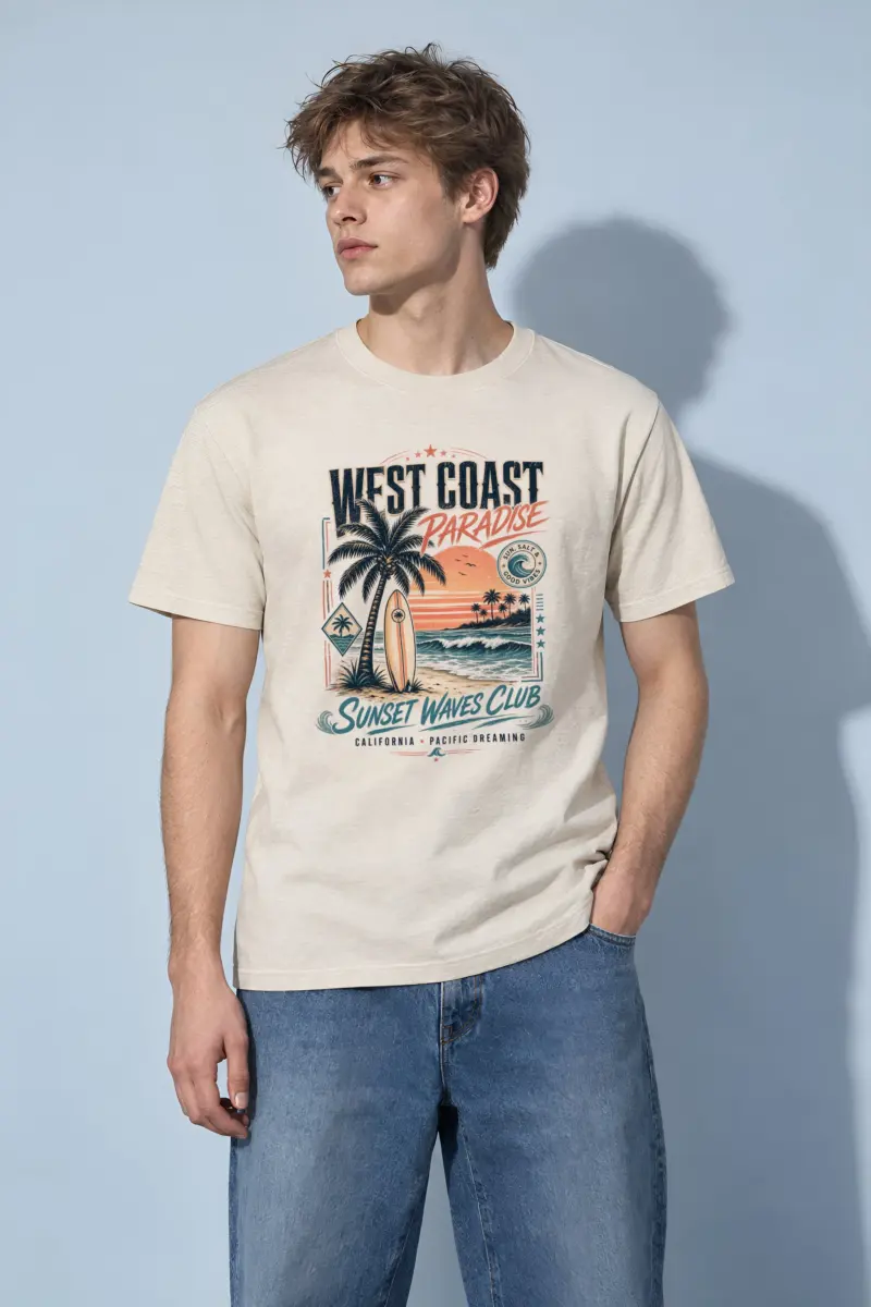 "Sunset Waves Club" Heavyweight Unisex Crewneck T-shirt