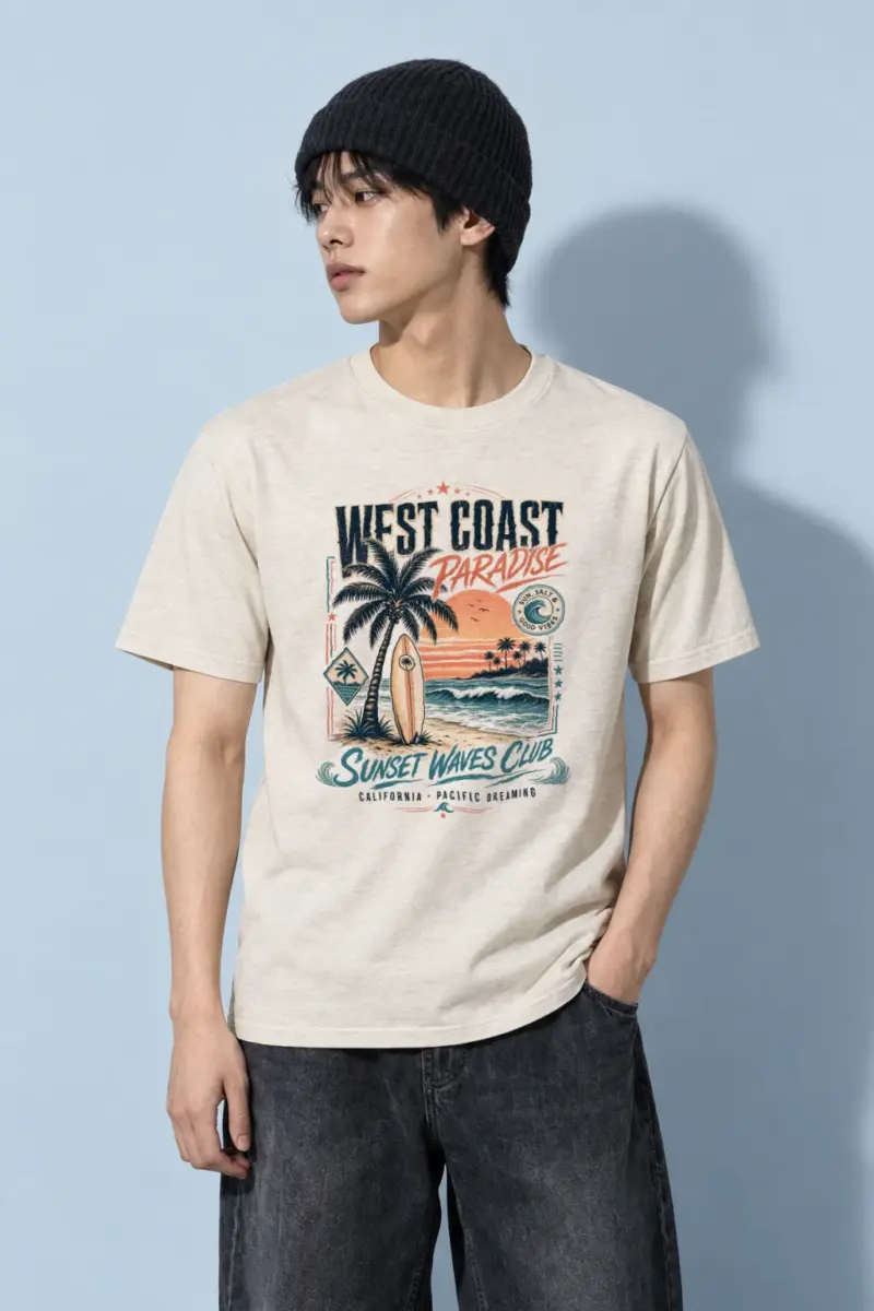 "Sunset Waves Club" Heavyweight Unisex Crewneck T-shirt