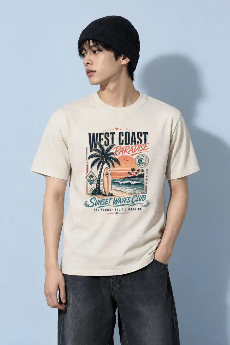 "Sunset Waves Club" Heavyweight Unisex Crewneck T-shirt
