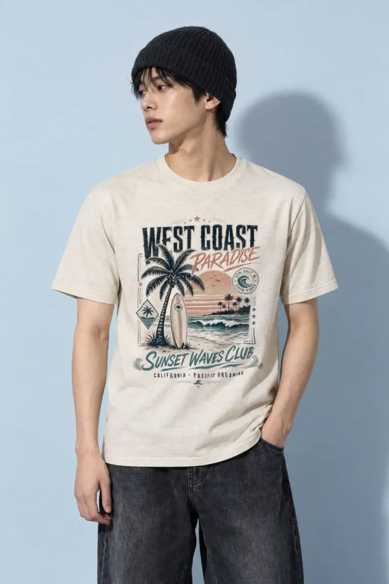 "Sunset Waves Club" Heavyweight Unisex Crewneck T-shirt