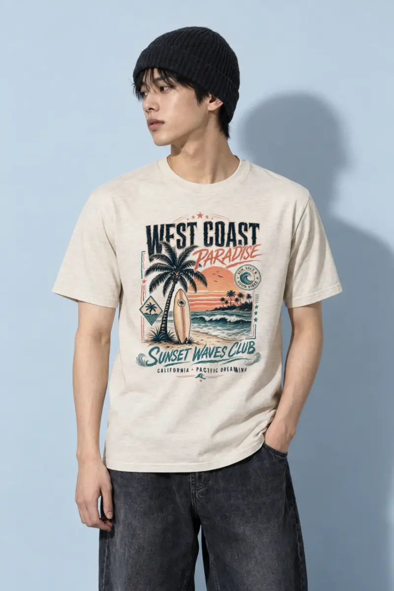 "Sunset Waves Club" Heavyweight Unisex Crewneck T-shirt