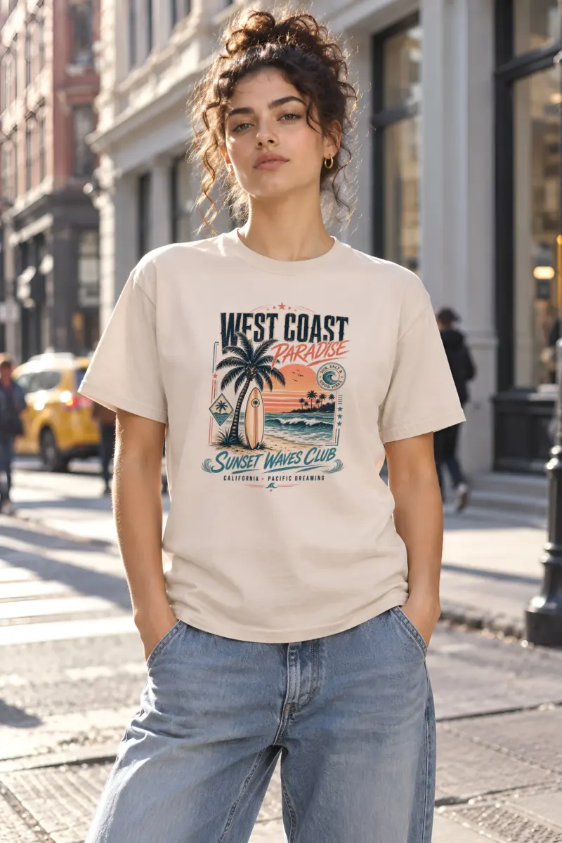 "Sunset Waves Club" Heavyweight Unisex Crewneck T-shirt
