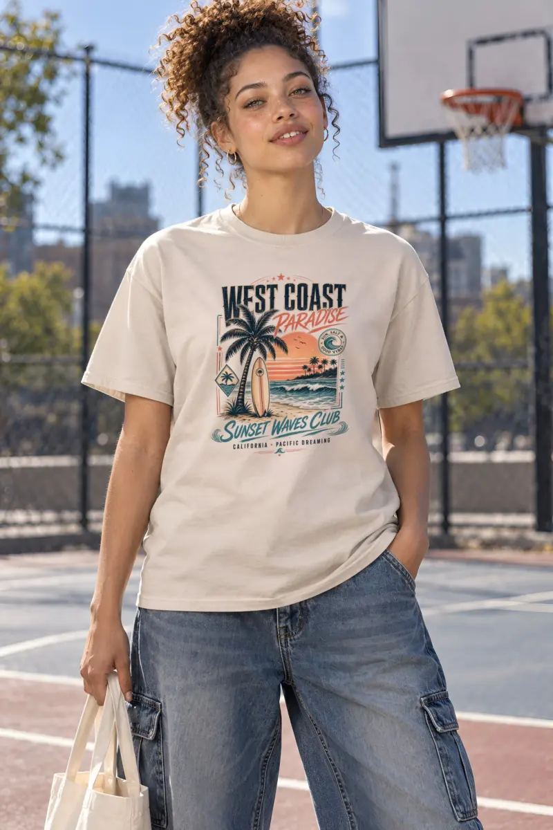 "Sunset Waves Club" Heavyweight Unisex Crewneck T-shirt