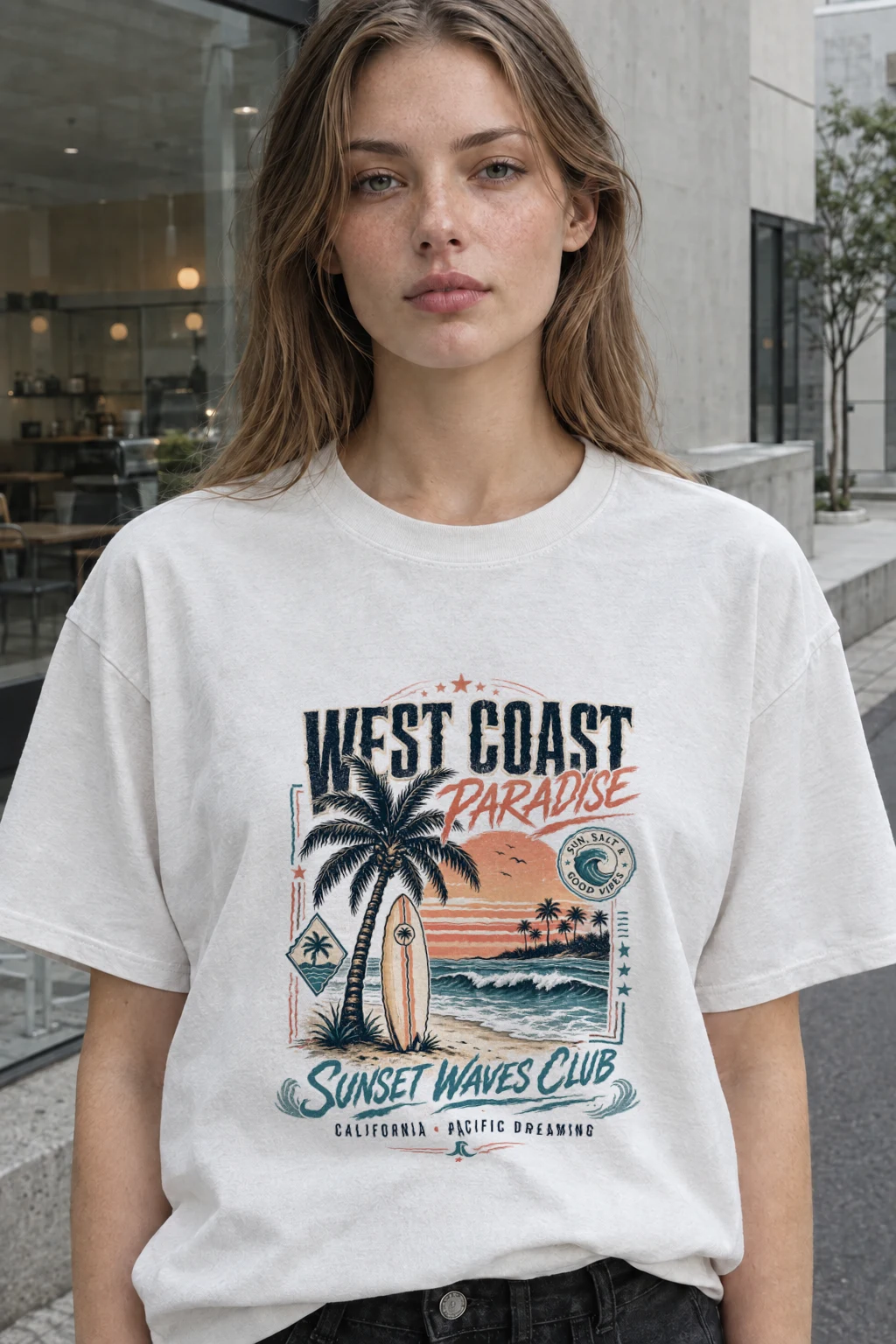 "Sunset Waves Club" Heavyweight Unisex Crewneck T-shirt | Gildan 5000