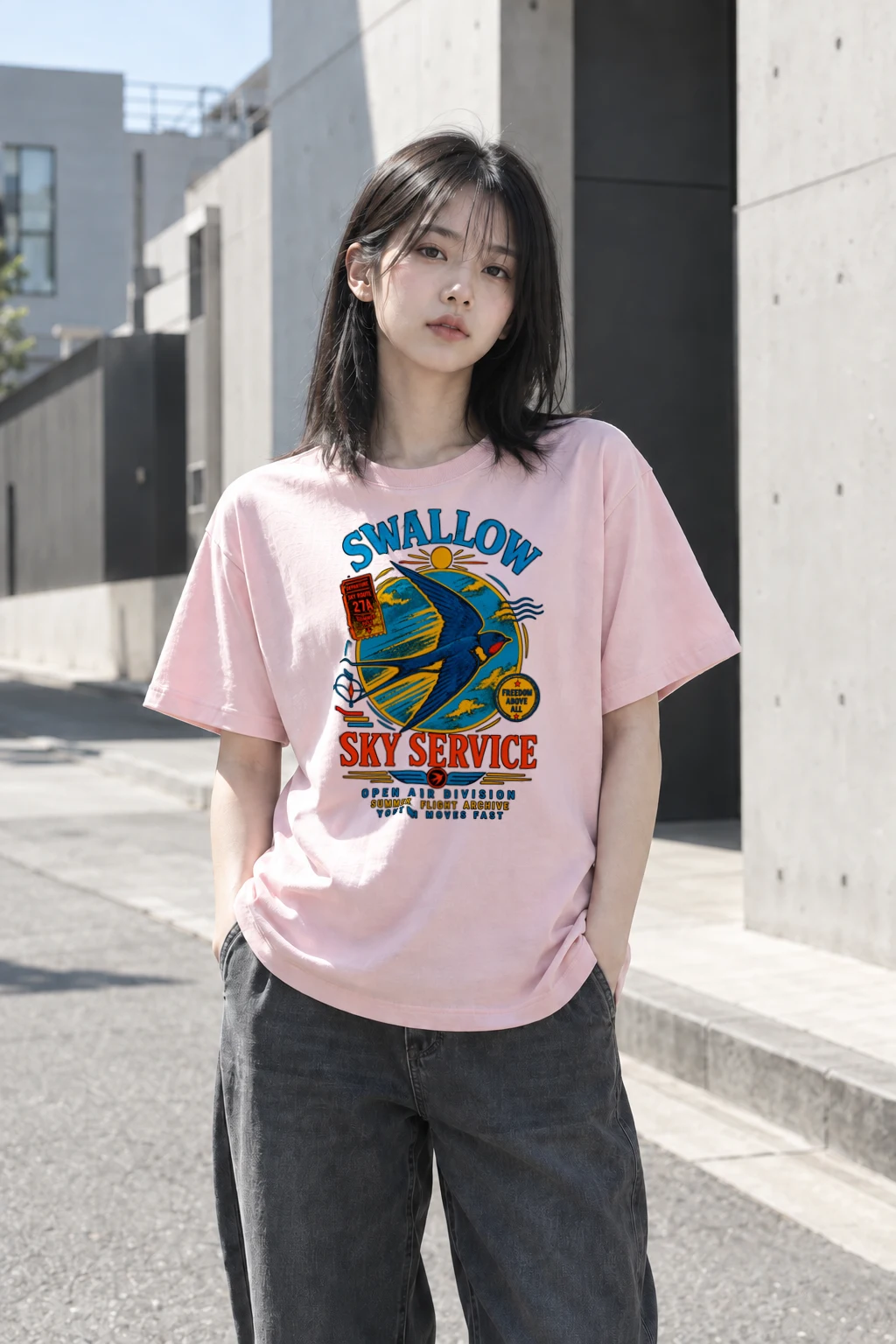 "Swallow Departure" Heavyweight Unisex Crewneck T-shirt | Gildan 5000