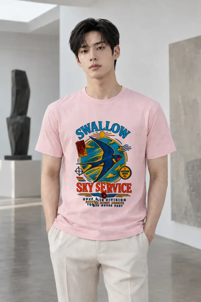 "Swallow Departure" Heavyweight Unisex Crewneck T-shirt | Gildan 5000