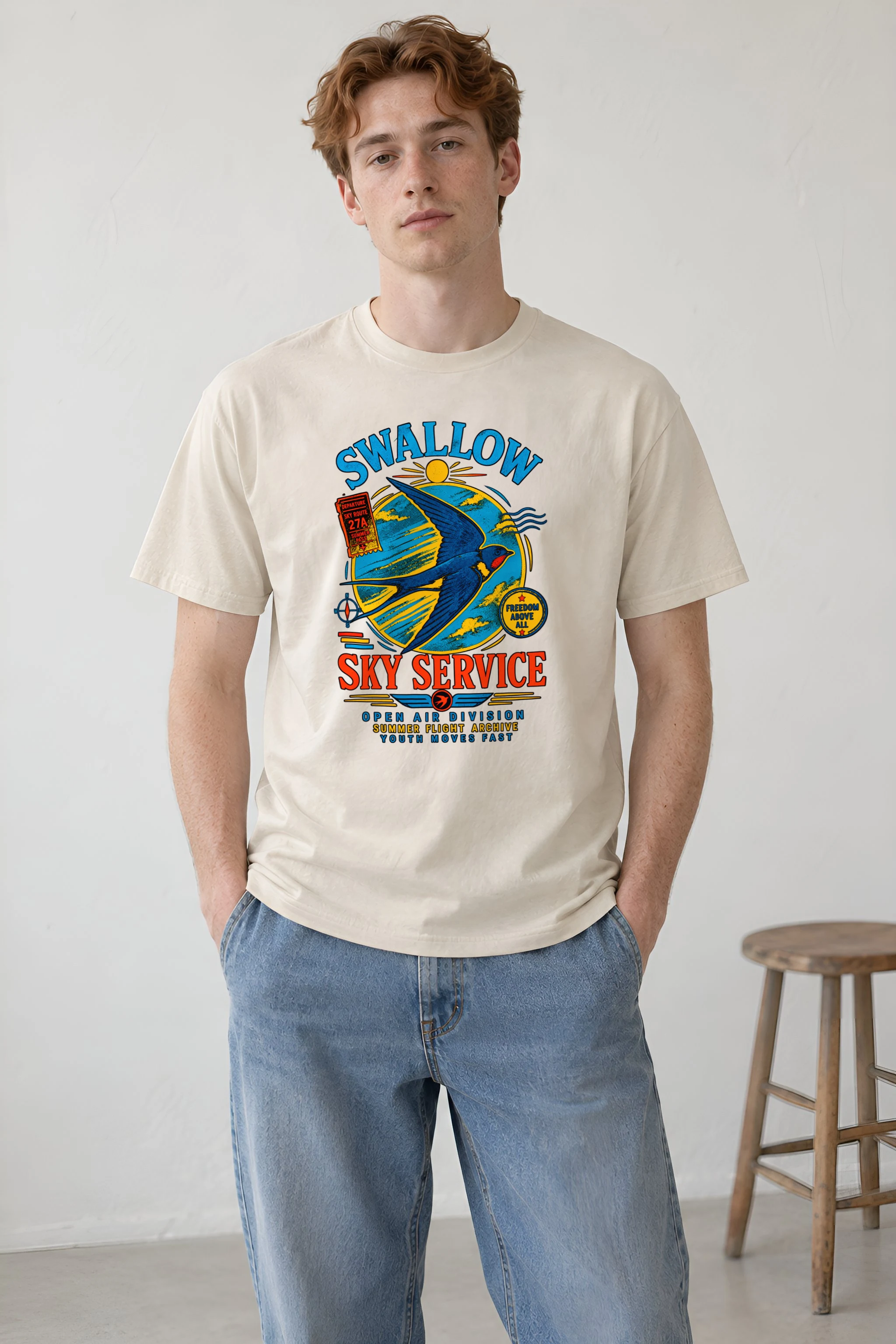"Swallow Departure" Heavyweight Unisex Crewneck T-shirt