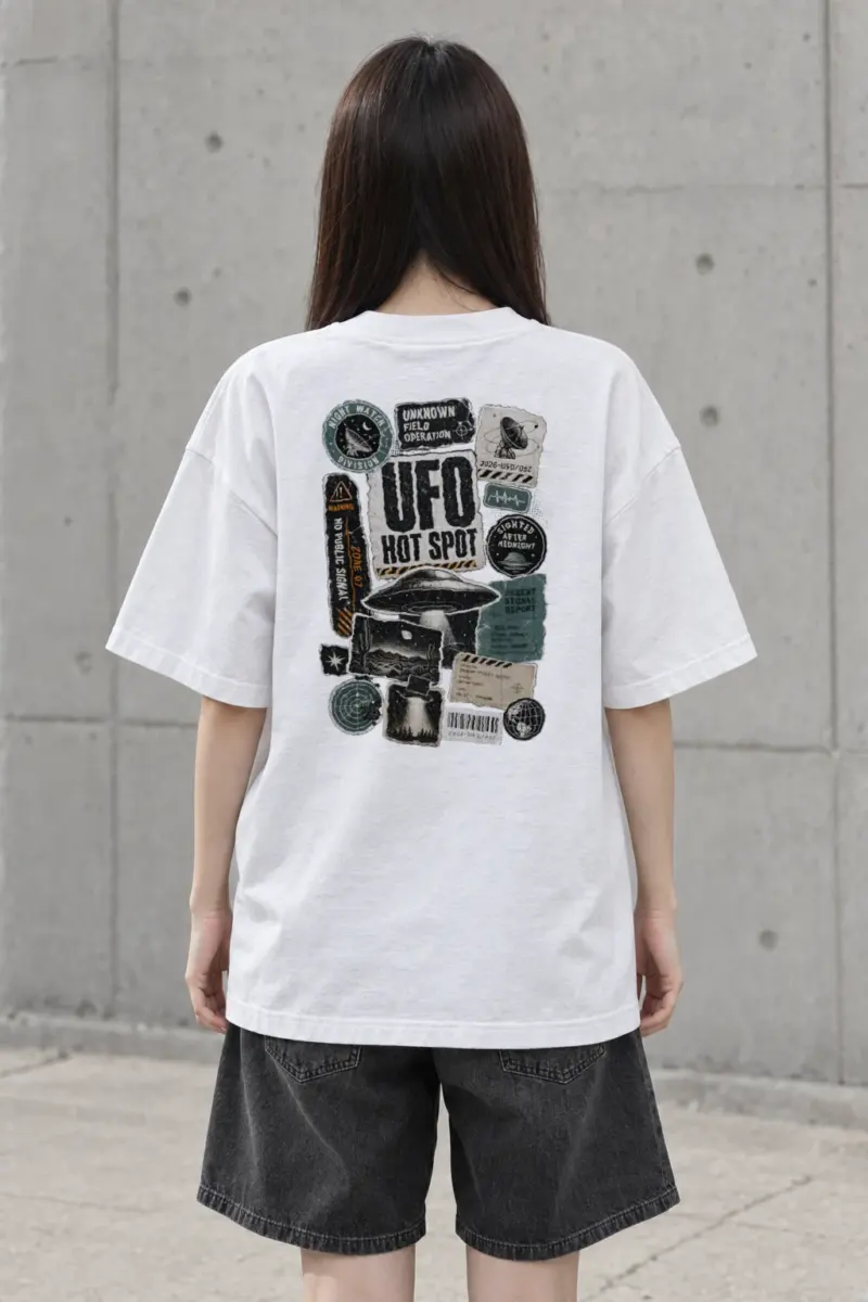 "UFO hot spot" Men's Oversized Heavyweight Crewneck T-Shirt