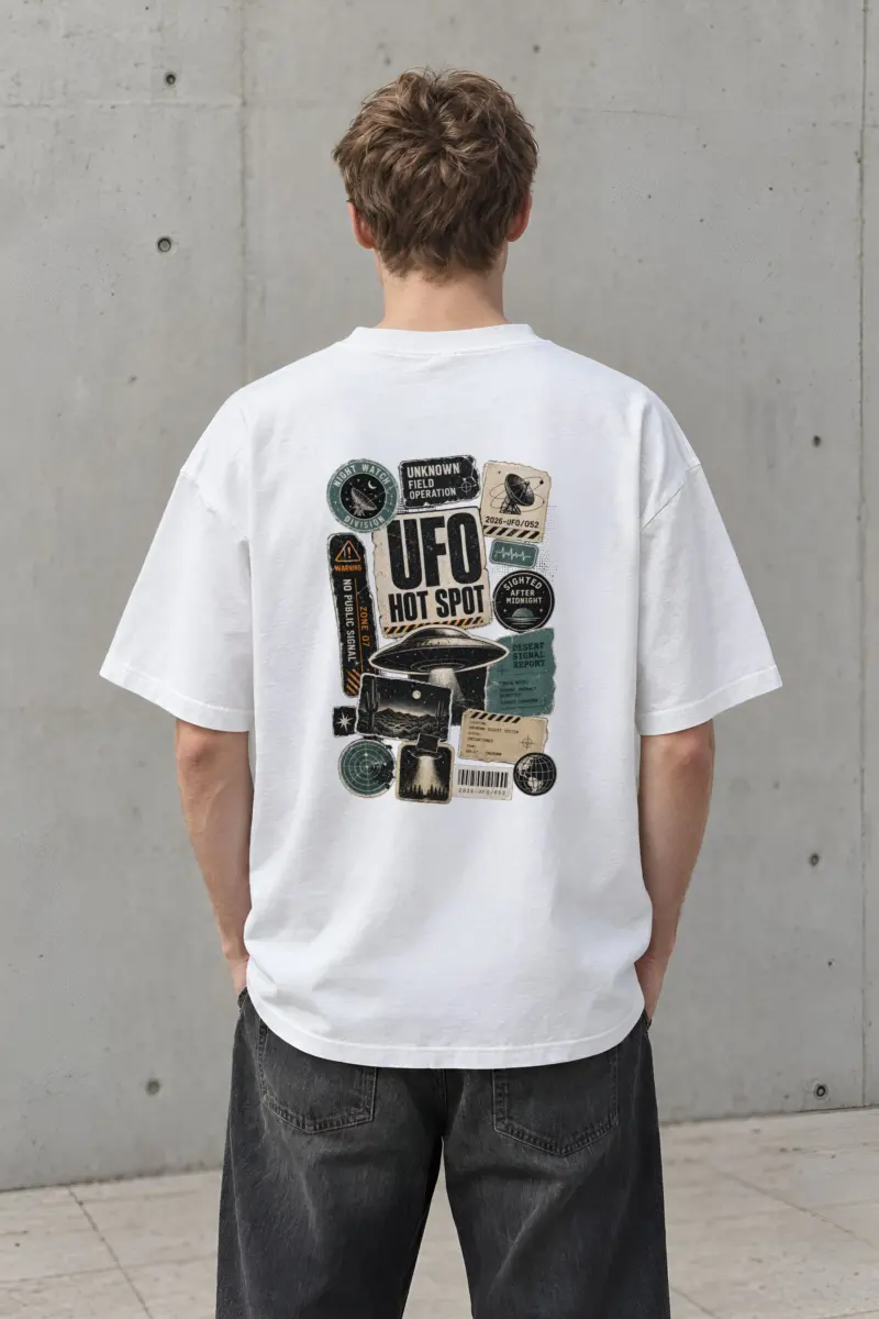 "UFO hot spot" Men's Oversized Heavyweight Crewneck T-Shirt