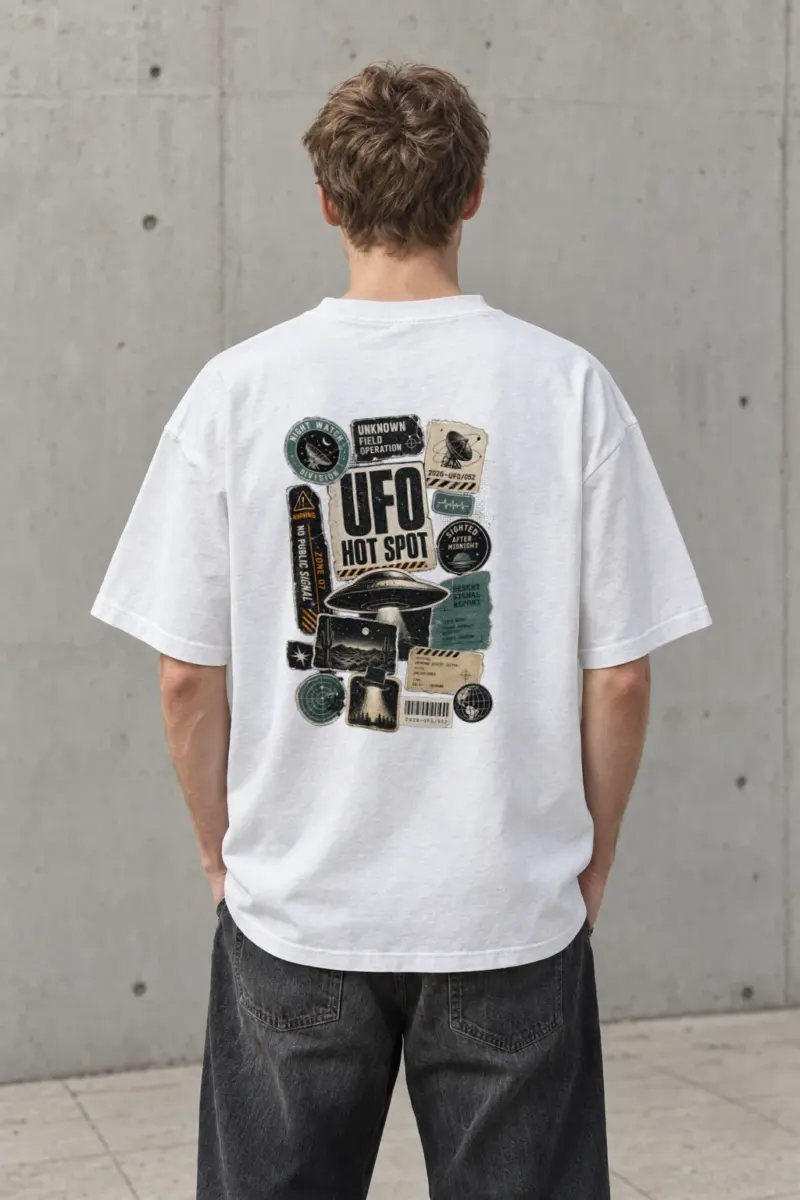 "UFO hot spot" Men's Oversized Heavyweight Crewneck T-Shirt