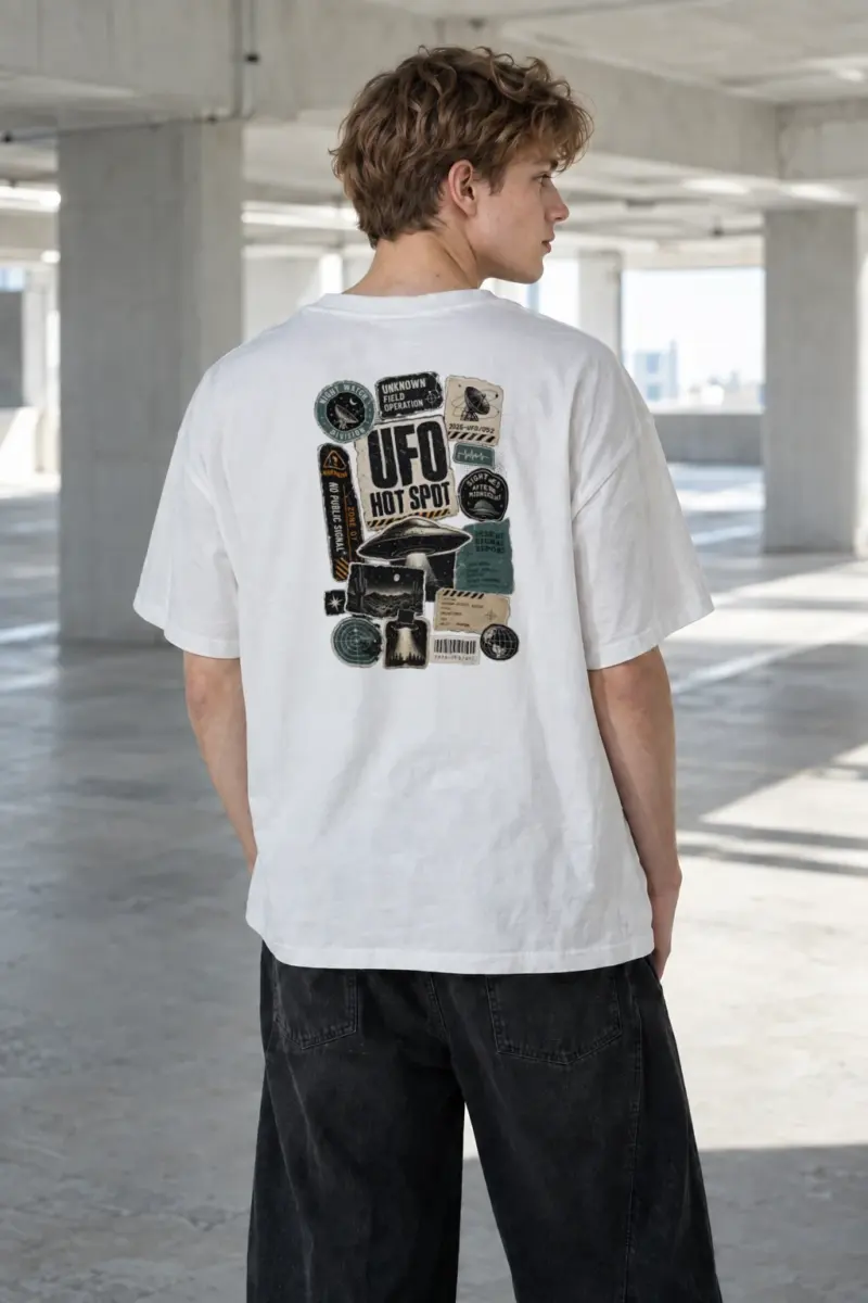 “UFO hot spot” Men's Oversized Heavyweight Crewneck T-Shirt | Shaka Wear SHMHSS