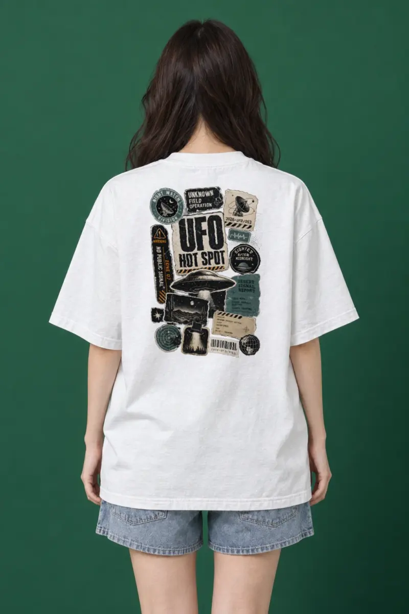 "UFO hot spot" Men's Oversized Heavyweight Crewneck T-Shirt