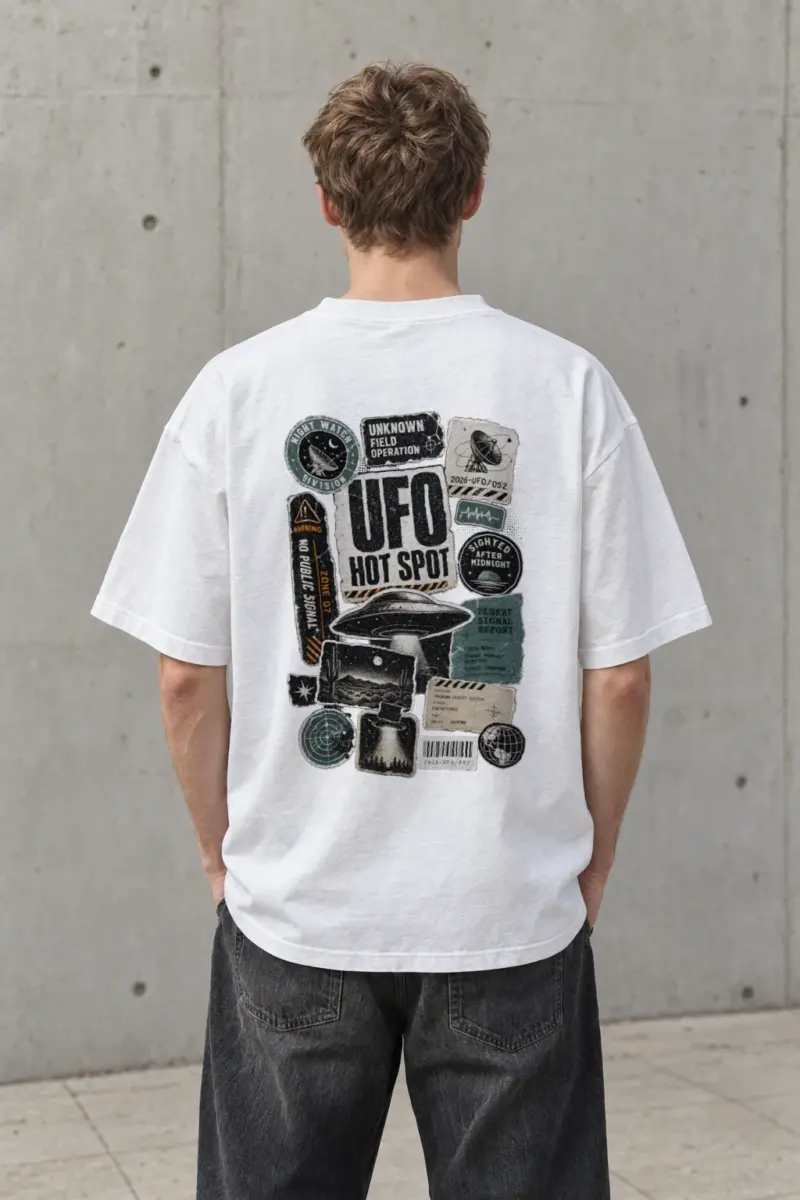 "UFO hot spot" Men's Oversized Heavyweight Crewneck T-Shirt