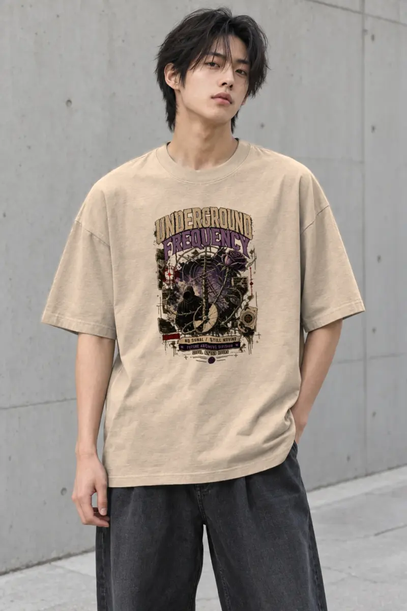 "Underground Frequency" Men's Oversized Heavyweight Crewneck T-Shirt