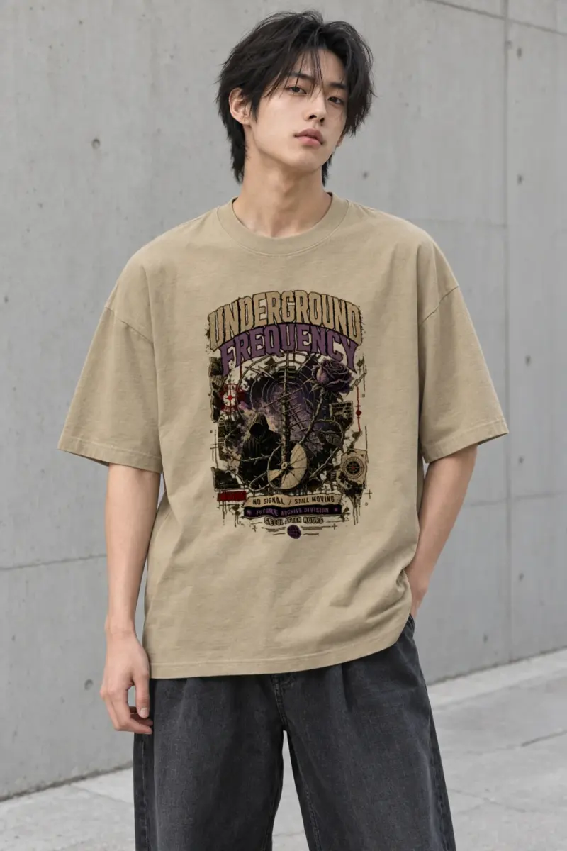 "Underground Frequency" Men's Oversized Heavyweight Crewneck T-Shirt
