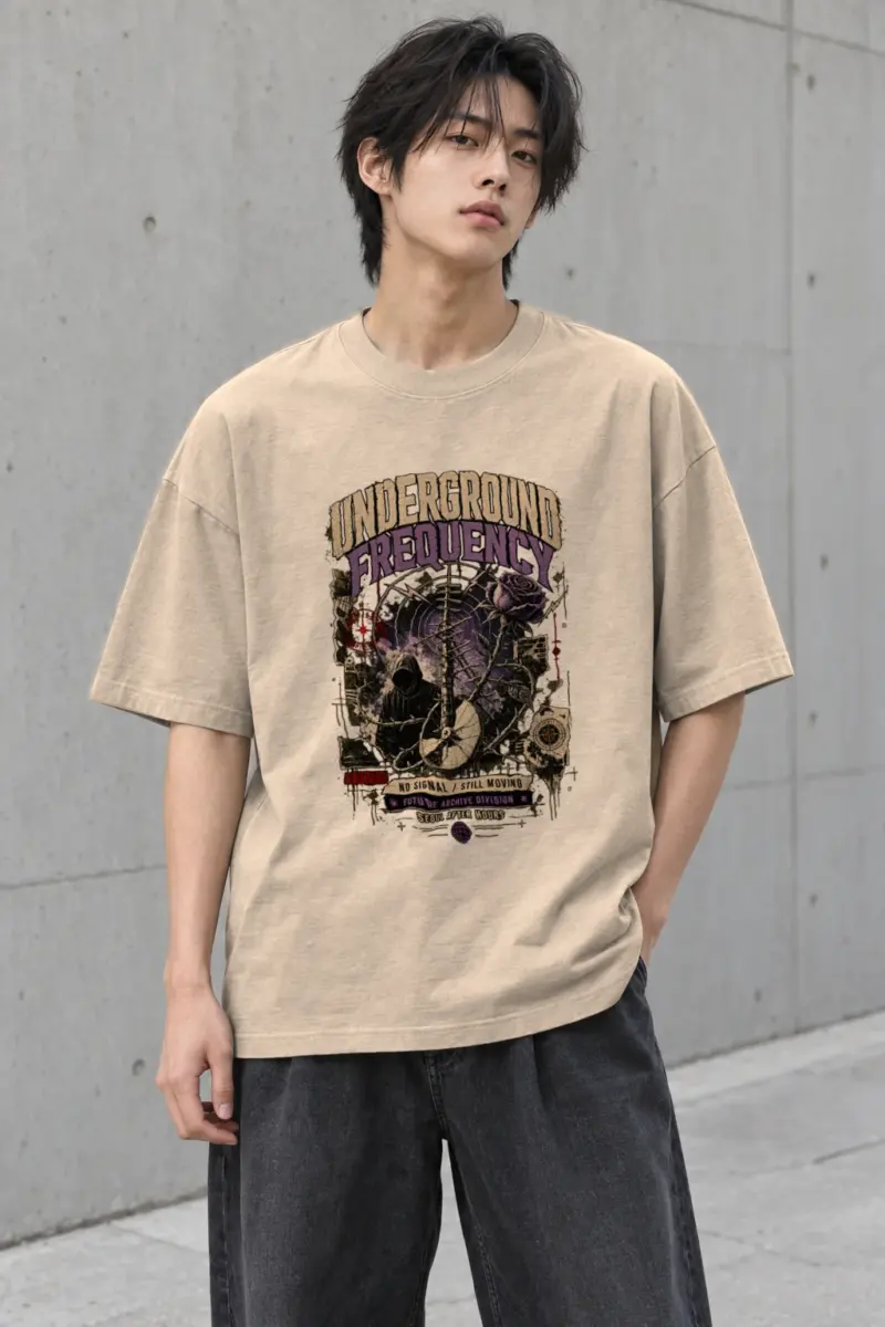 "Underground Frequency" Men's Oversized Heavyweight Crewneck T-Shirt