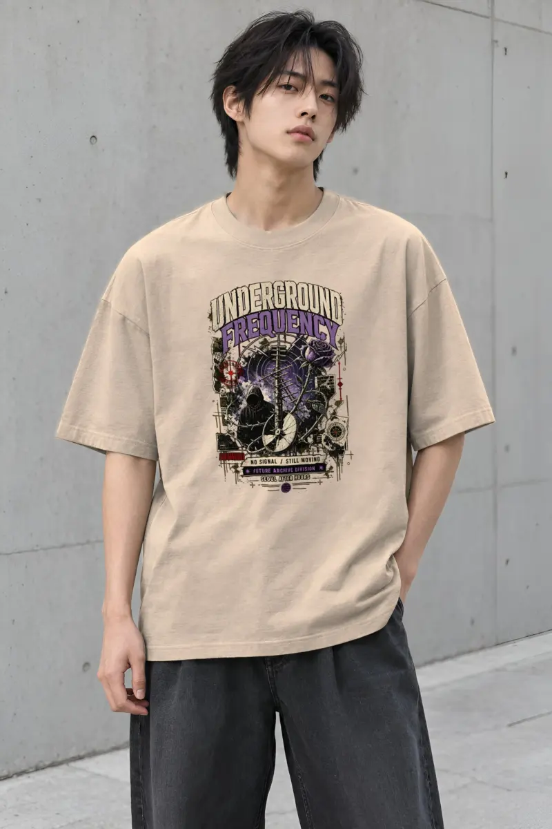 "Underground Frequency" Men's Oversized Heavyweight Crewneck T-Shirt