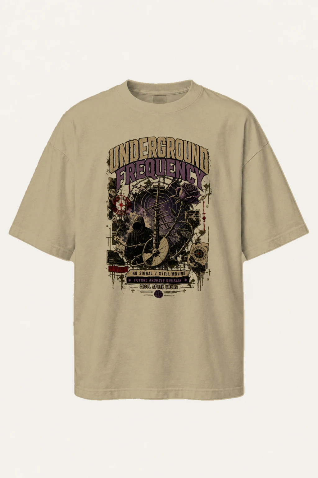 "Underground Frequency" Men's Oversized Heavyweight Crewneck T-Shirt