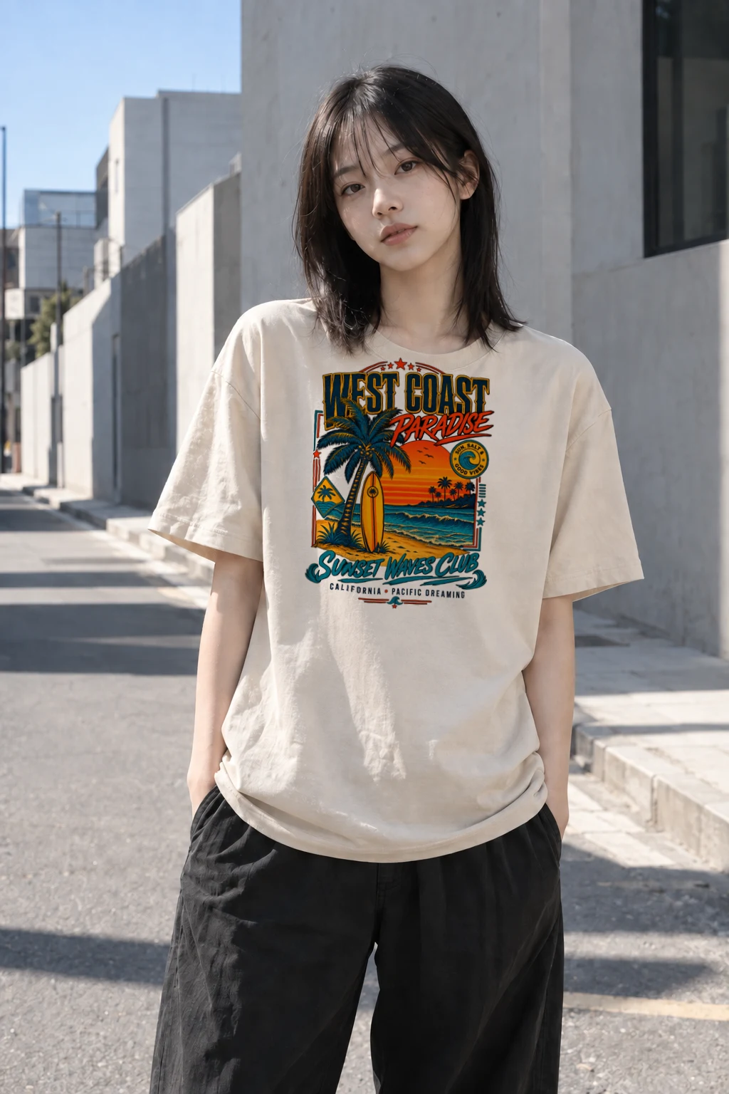"West Coast Paradise" Heavyweight Unisex Crewneck T-shirt | Gildan 5000