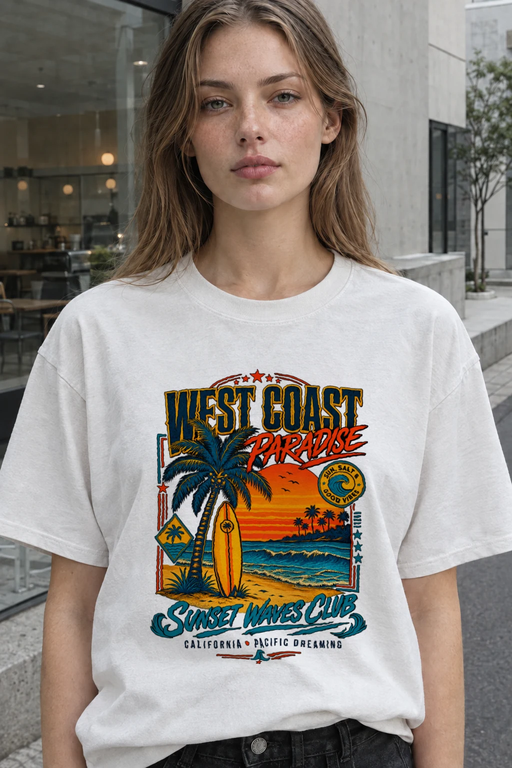 "West Coast Paradise" Heavyweight Unisex Crewneck T-shirt | Gildan 5000